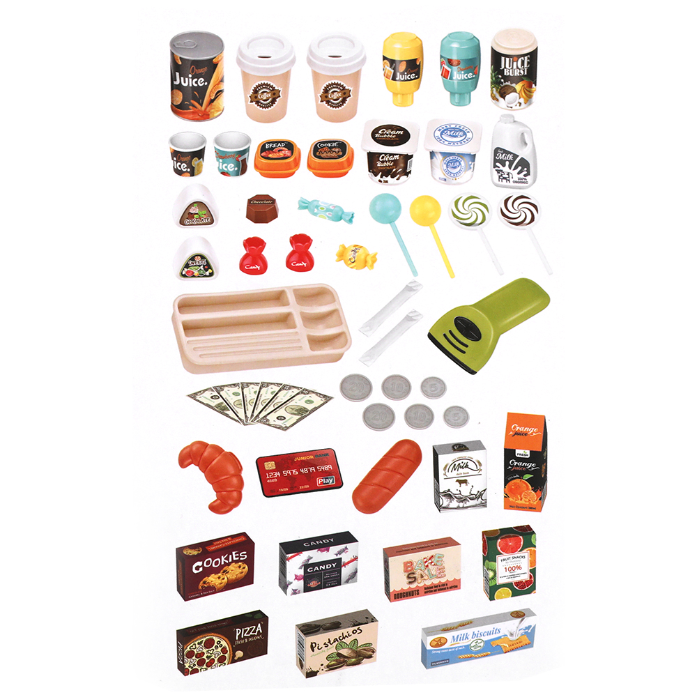 Keezi Kids Pretend Role Play Grocery Supermarket 52 Piece Playset Cash Register - Image 4