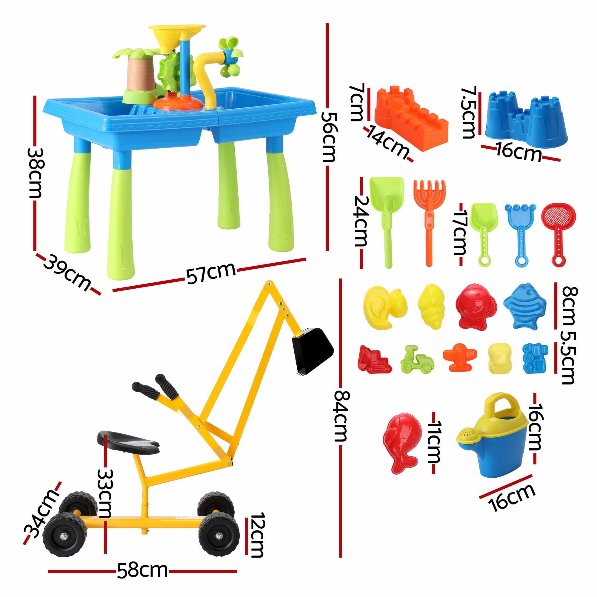 Keezi Ride On Digger with Sand and Water Table Sandpit Toys Set - Image 2