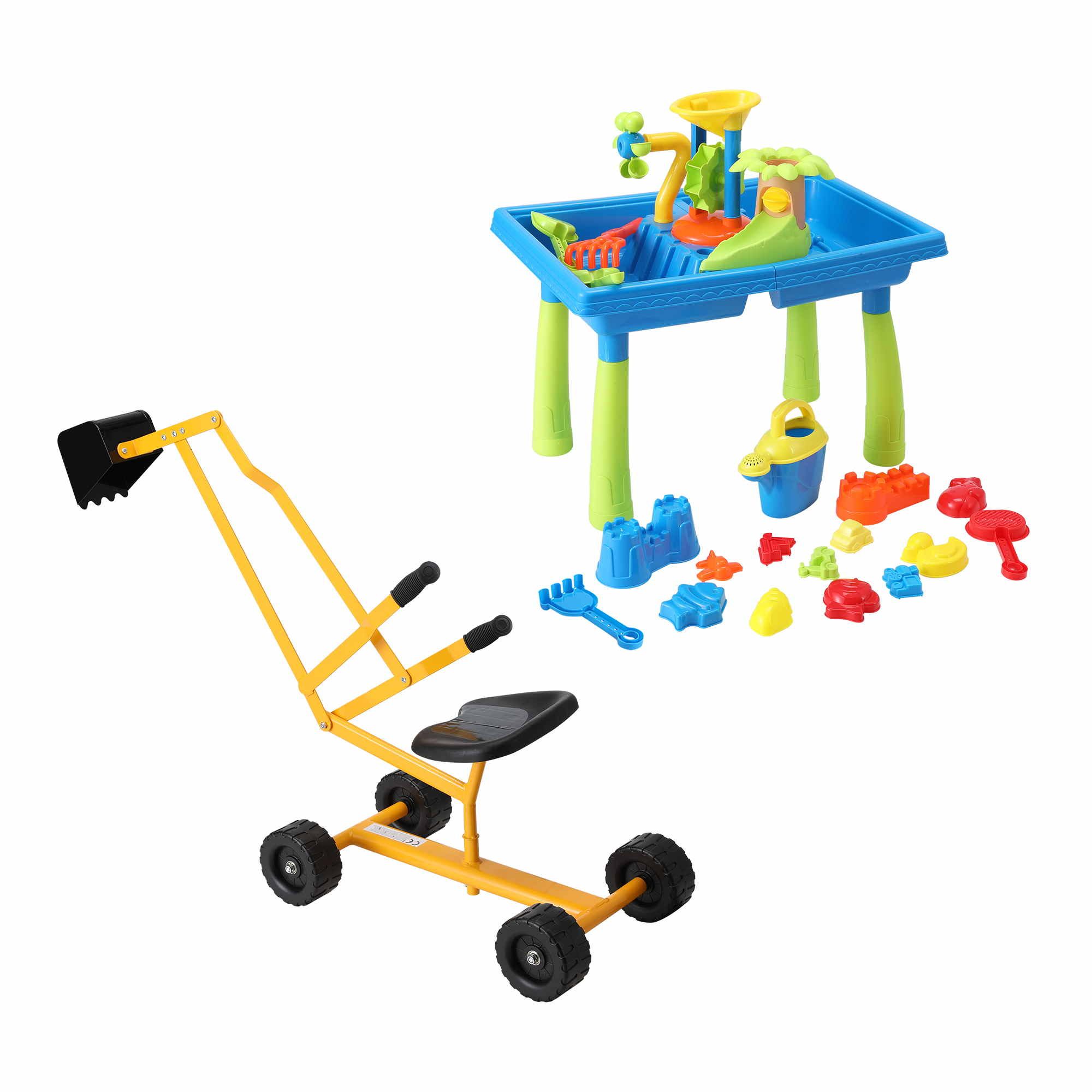 Keezi Ride On Digger with Sand and Water Table Sandpit Toys Set - Image 3