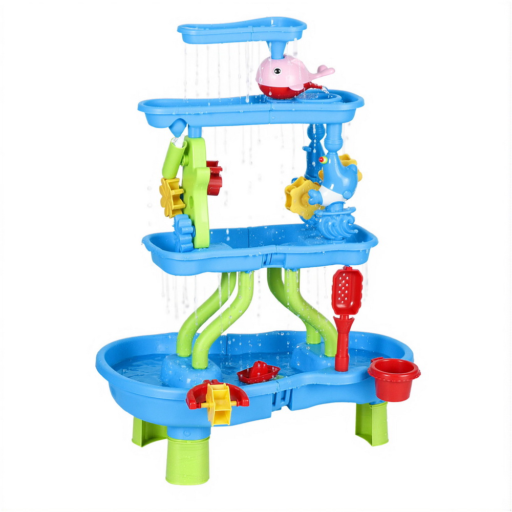 Keezi Kids Sand and Water Table 4-Tier Waterfall Sandpit Toys Beach Shovel - Image 1