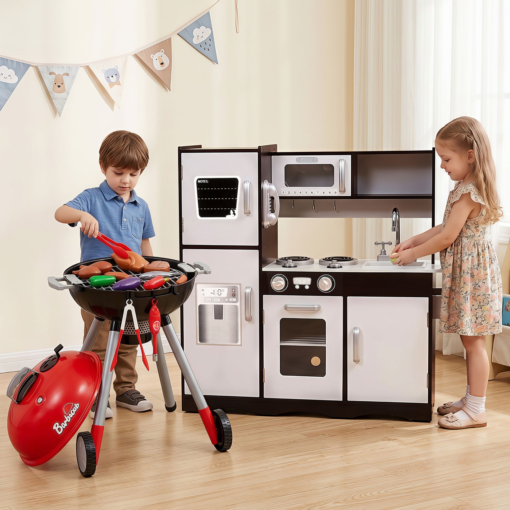 Keezi Kids Kitchen Playset BBQ Grill Toy with Wooden Pretend Play Set 80cm - Image 1
