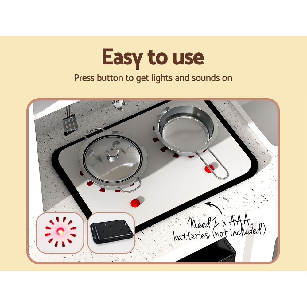 Keezi Kids Kitchen Play Set Wooden Pretend Toy Children Cooking Cookware Utensil - Image 7