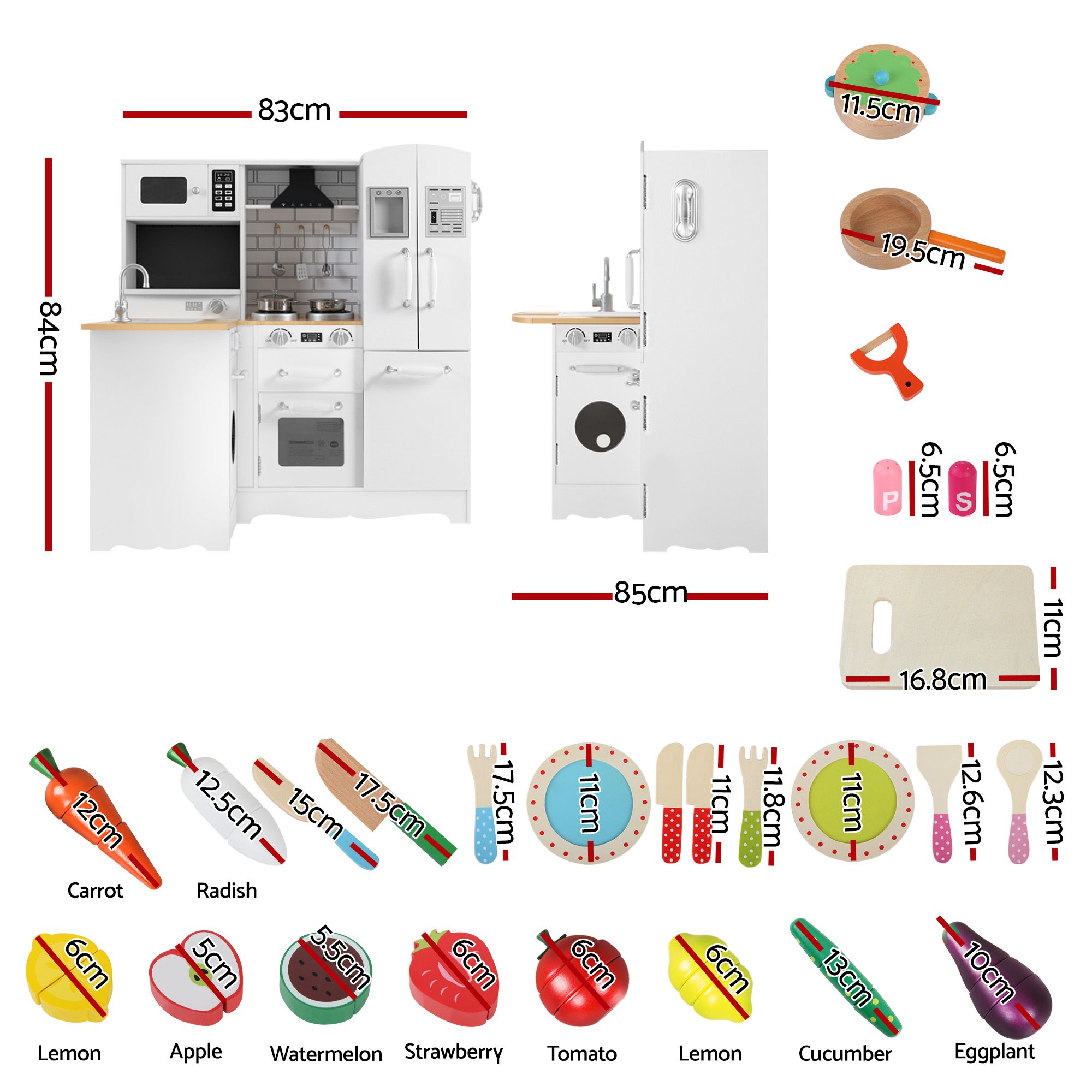Keezi Kids Wooden Toy Kitchen with 29pc Play Food and Cookware Set - Image 2