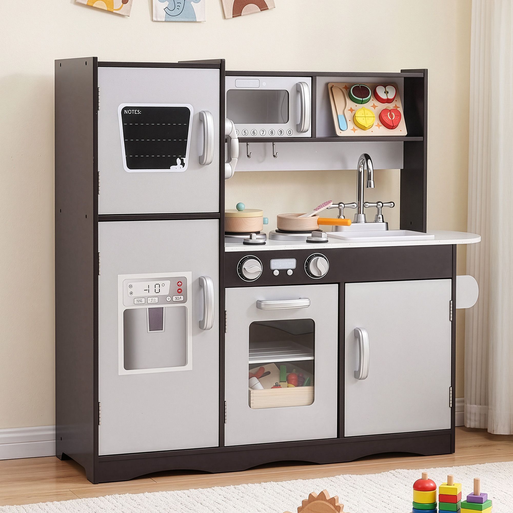 Keezi Kids Play Kitchen Pretend Toy Kitchen With Wooden Play Food Set - Image 1