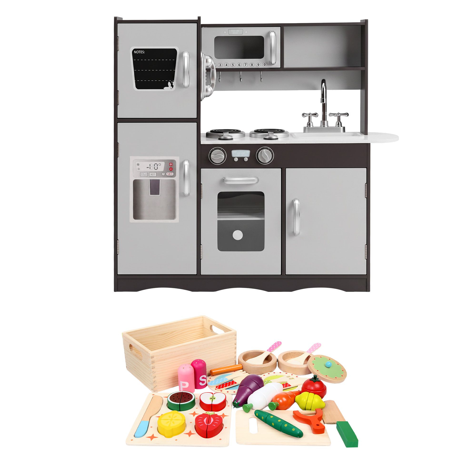 Keezi Kids Play Kitchen Pretend Toy Kitchen With Wooden Play Food Set - Image 3