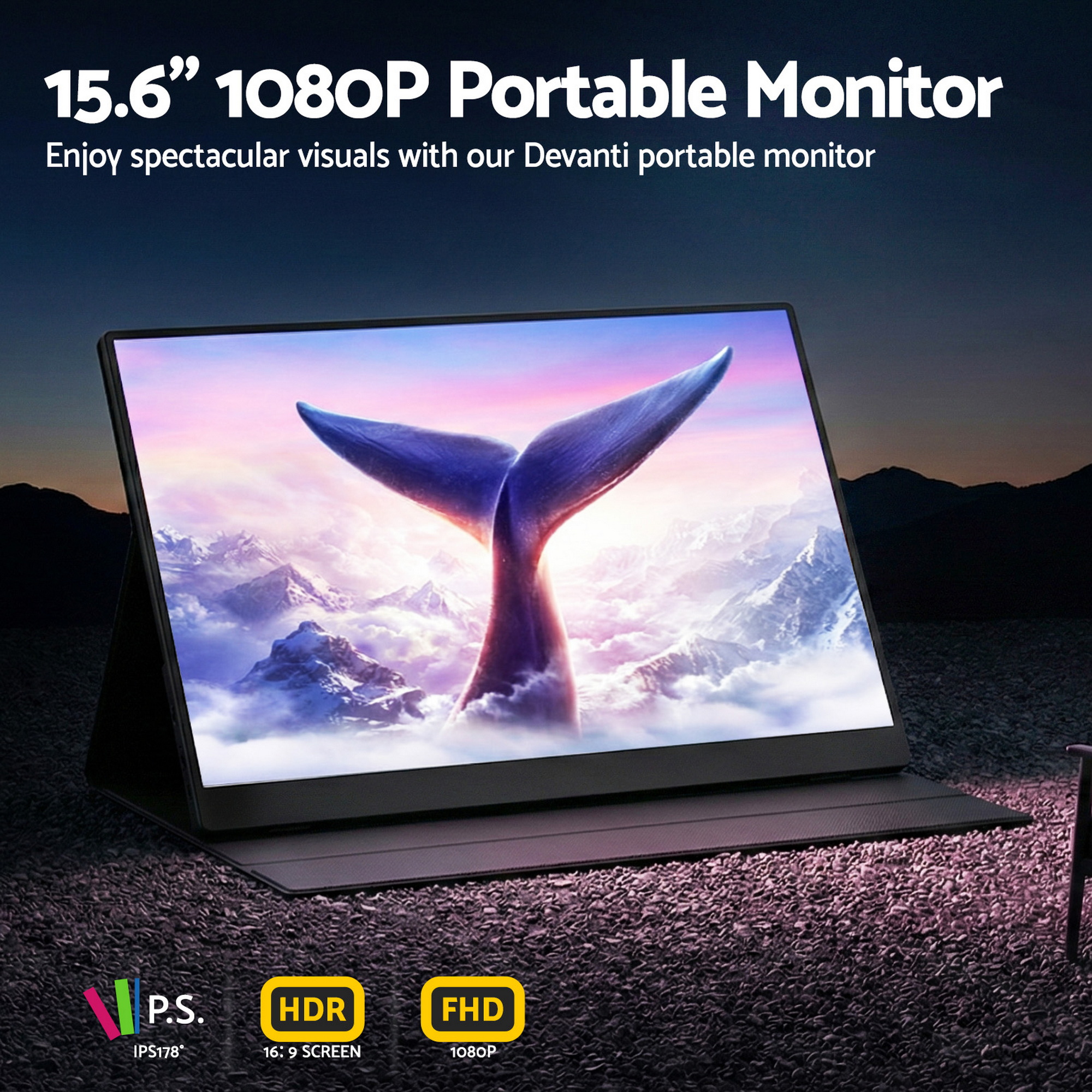 Devanti 15.6 Inch Portable Monitor FHD 1080P IPS USB-C HDMI Gaming Laptop Screen - Image 5