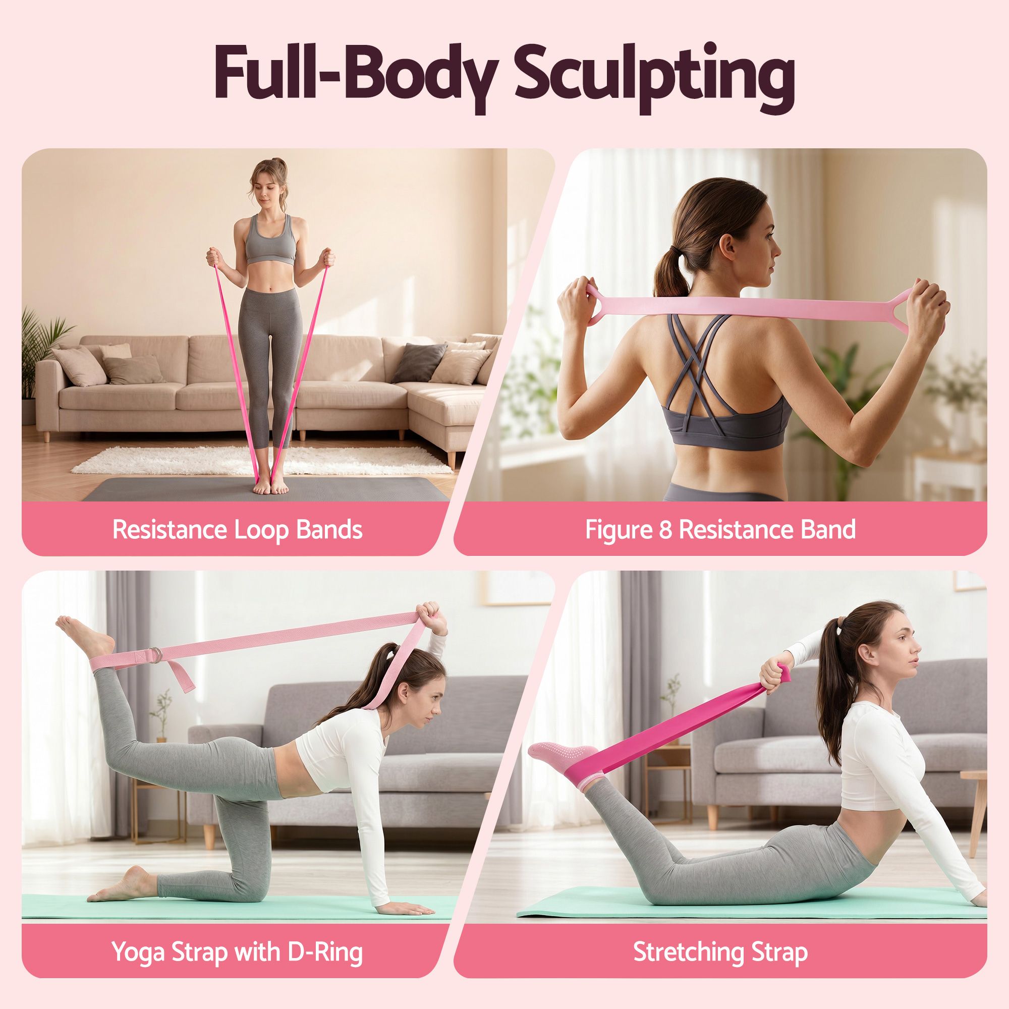 Everfit Pilates Ring Set for Women, 15pcs Home Workout Pilates Equipment with Ring, Ball, Yoga Socks, D-Ring etc. Pilates Starter Kit for Strength, Toning and Flexibility Pink - Image 7