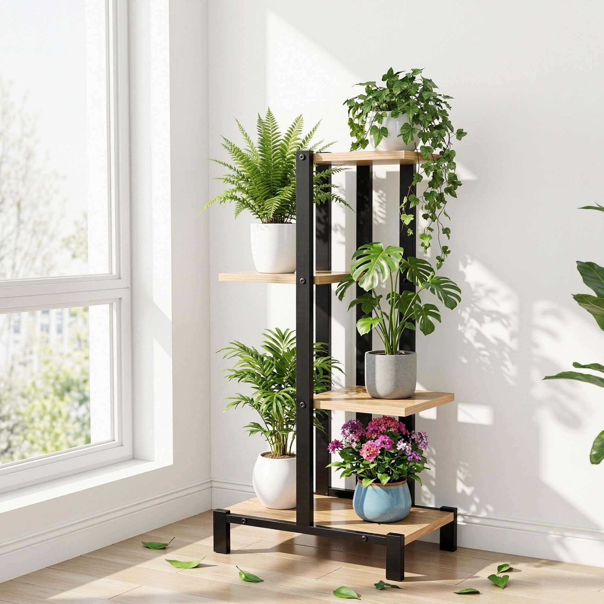 Artiss 4 Tiers Plant Stand Metal Flower Pots Shelf Indoor Outdoor Garden Home - Image 1