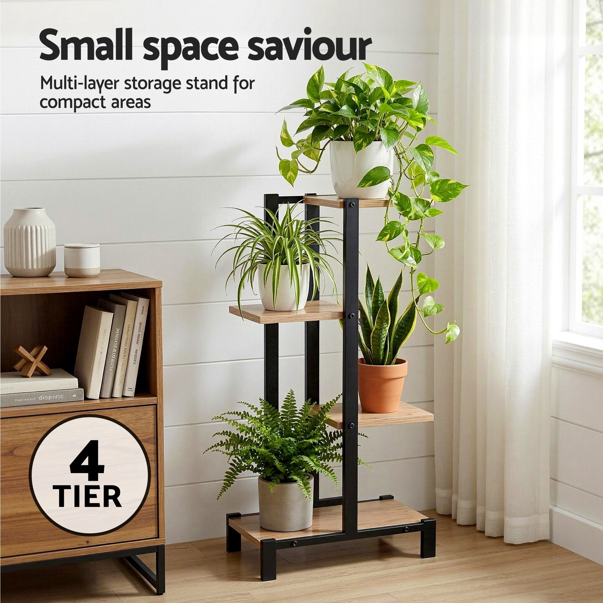 Artiss 4 Tiers Plant Stand Metal Flower Pots Shelf Indoor Outdoor Garden Home - Image 5