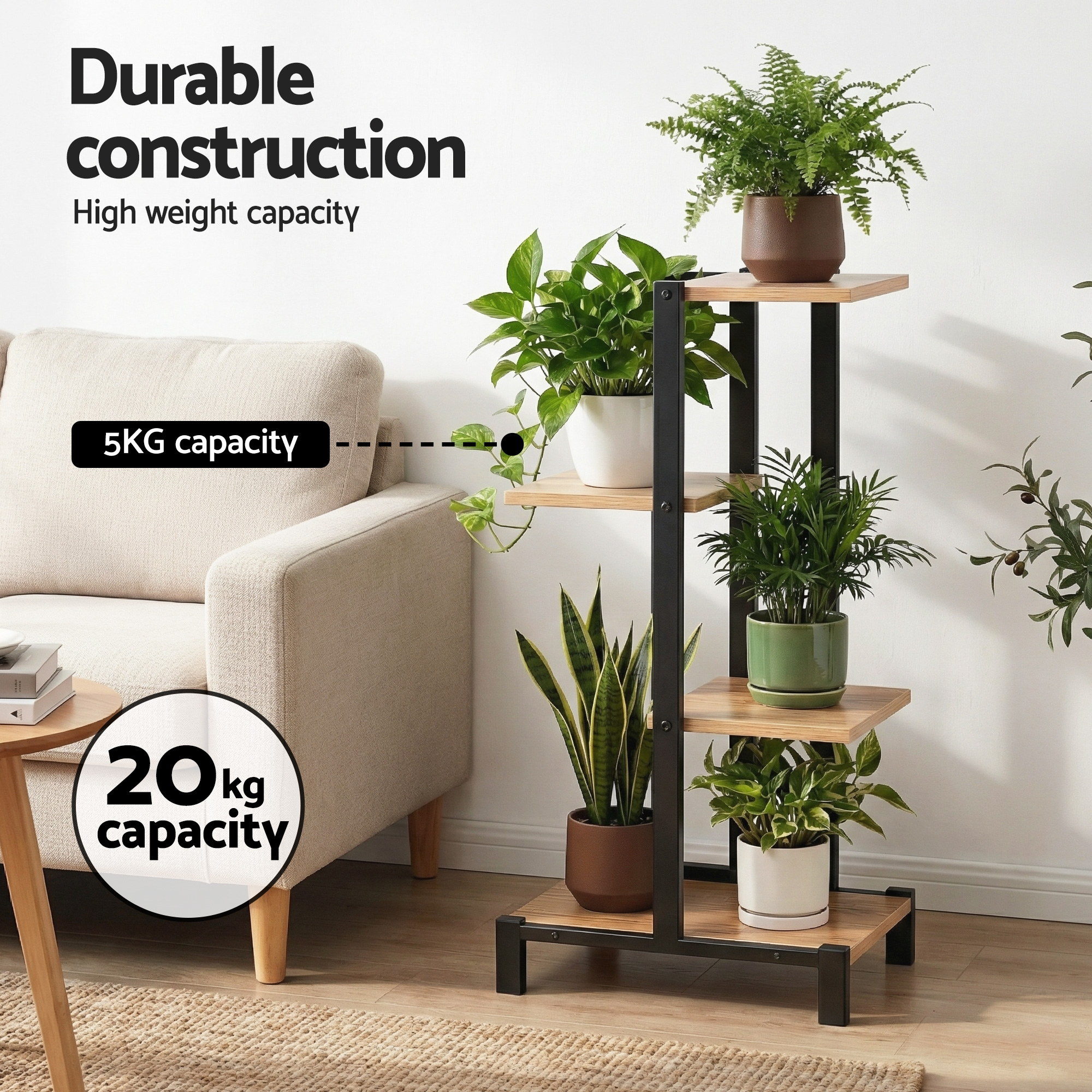 Artiss 4 Tiers Plant Stand Metal Flower Pots Shelf Indoor Outdoor Garden Home - Image 6