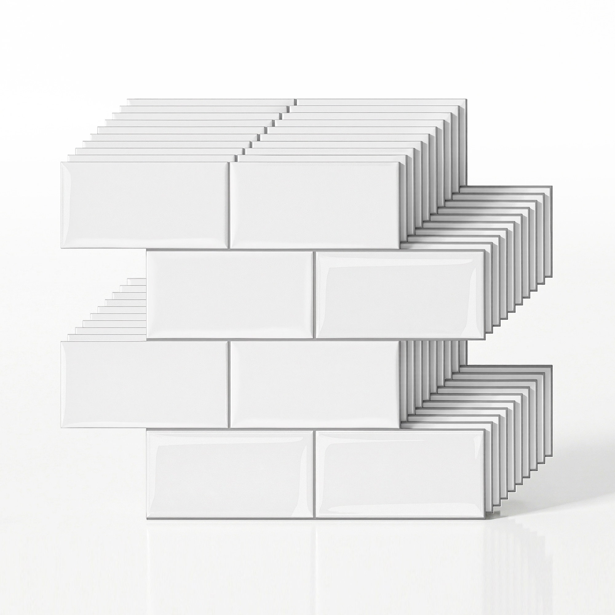 Artiss 3D Peel and Stick Wall Tiles Self Adhesive Subway Backsplash 10 Sheets, White - Image 1