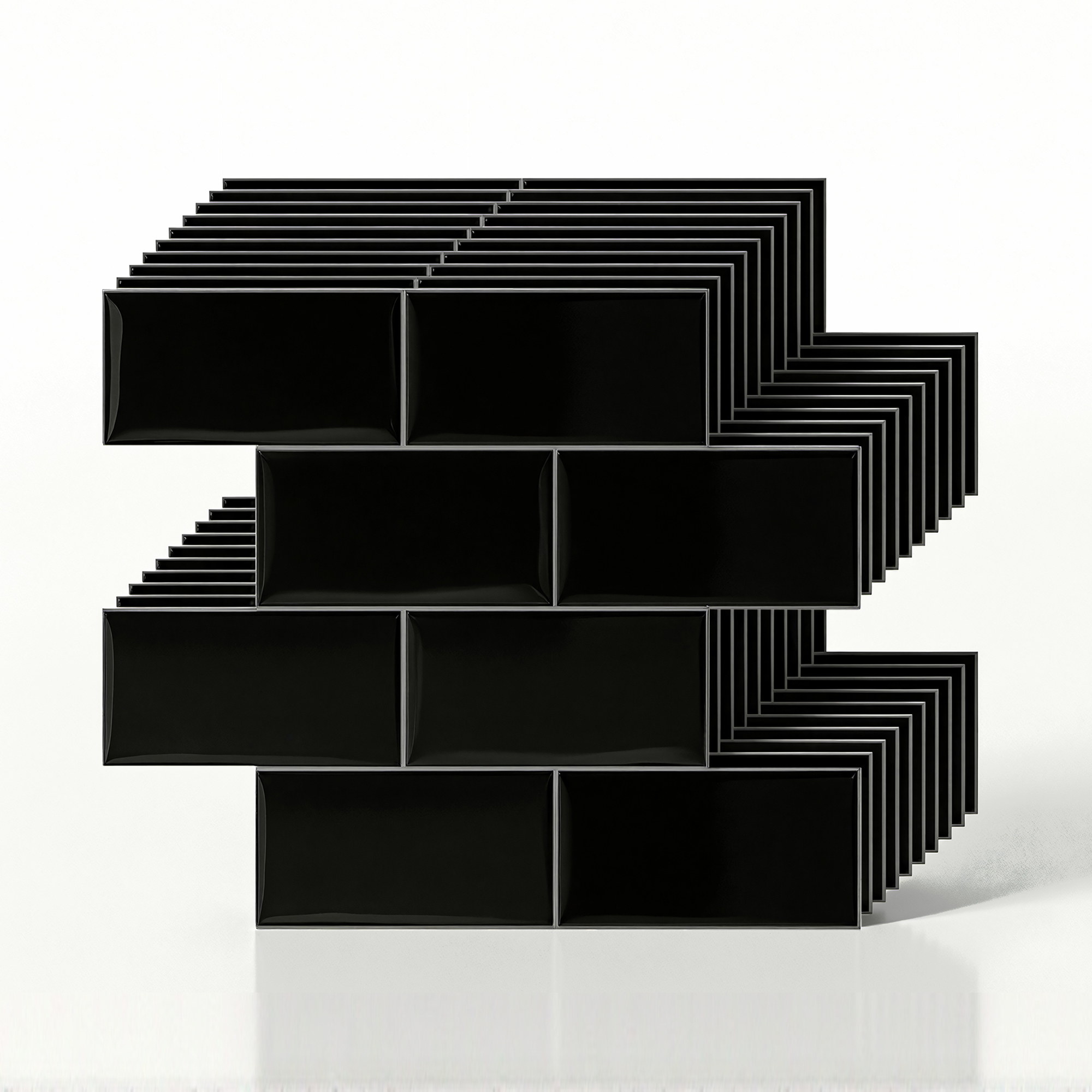 Artiss 3D Peel and Stick Wall Tiles Self Adhesive Subway Backsplash 10 Sheets, Black - Image 1