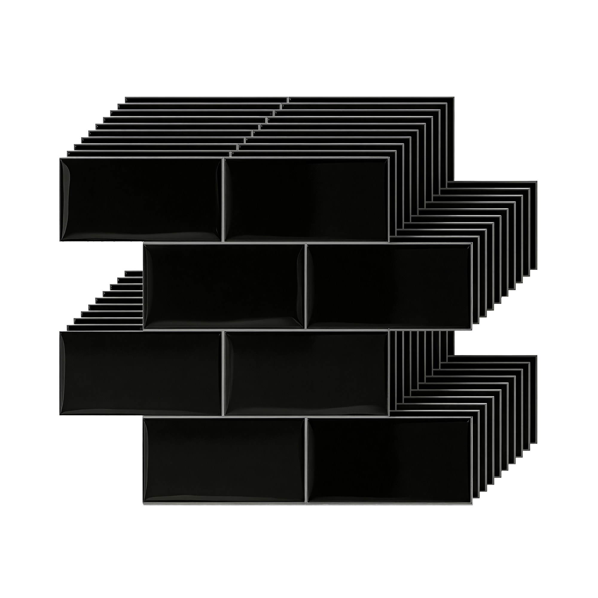 Artiss 3D Peel and Stick Wall Tiles Self Adhesive Subway Backsplash 10 Sheets, Black - Image 2