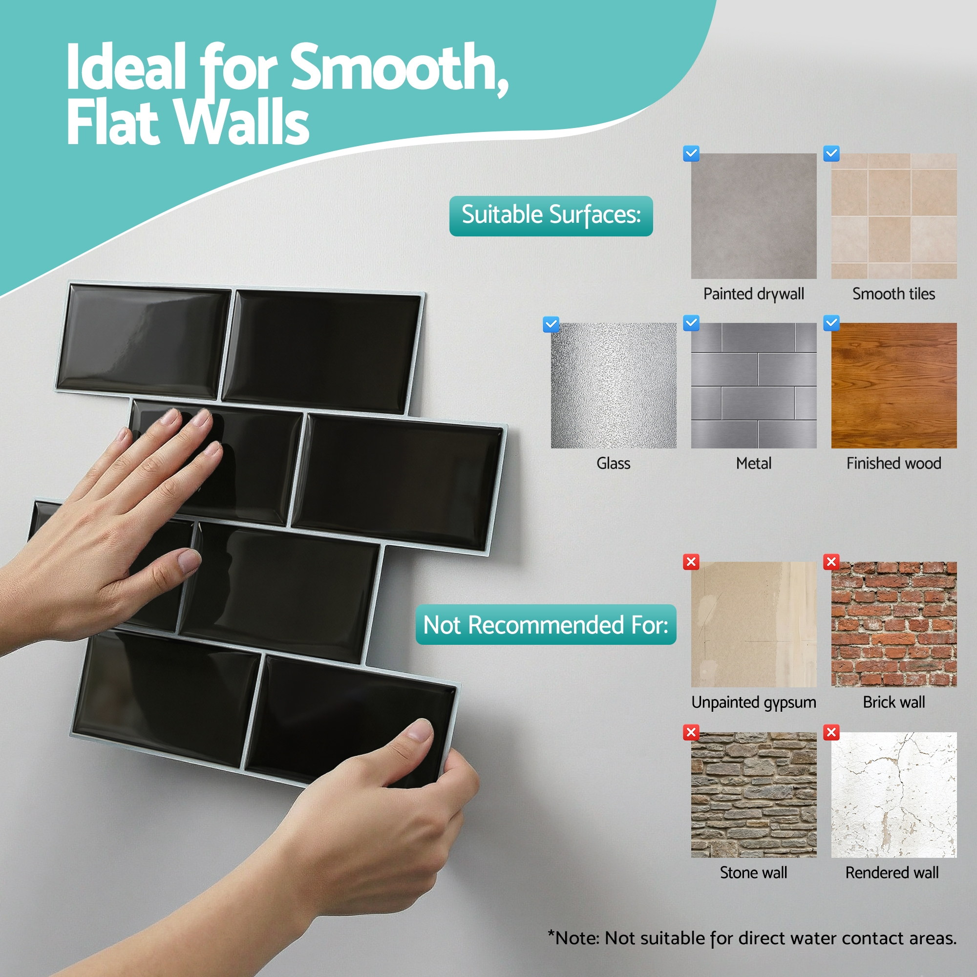 Artiss 3D Peel and Stick Wall Tiles Self Adhesive Subway Backsplash 10 Sheets, Black - Image 8