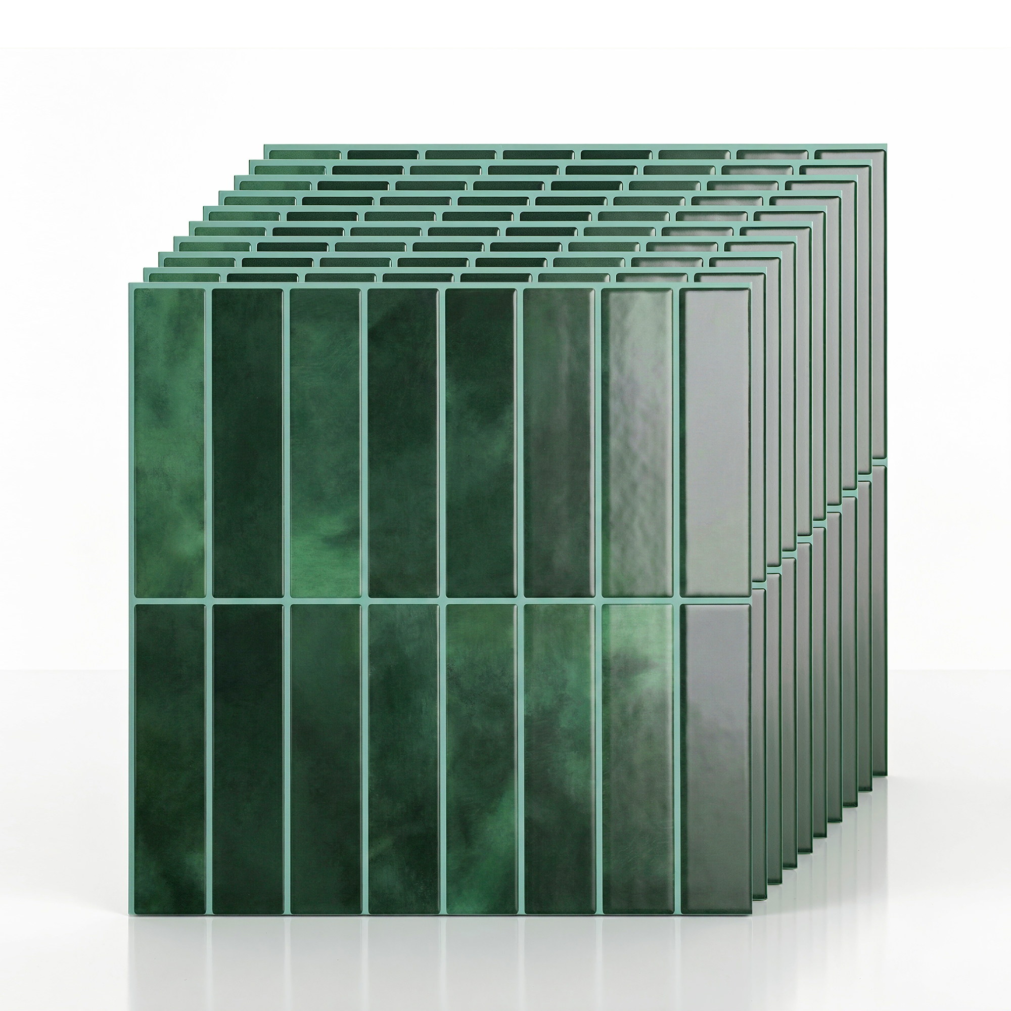 Artiss 3D Peel and Stick Wall Tiles Self Adhesive LinearGrid Backsplash 10 Sheets, Green - Image 1