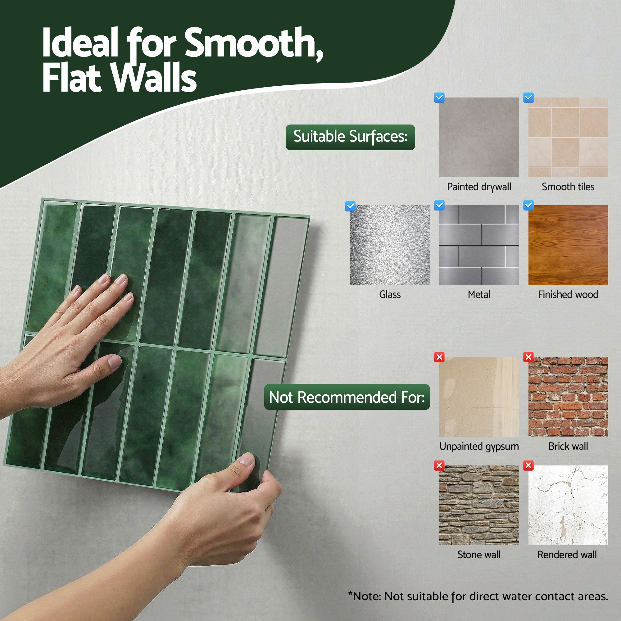 Artiss 3D Peel and Stick Wall Tiles Self Adhesive LinearGrid Backsplash 10 Sheets, Green - Image 7