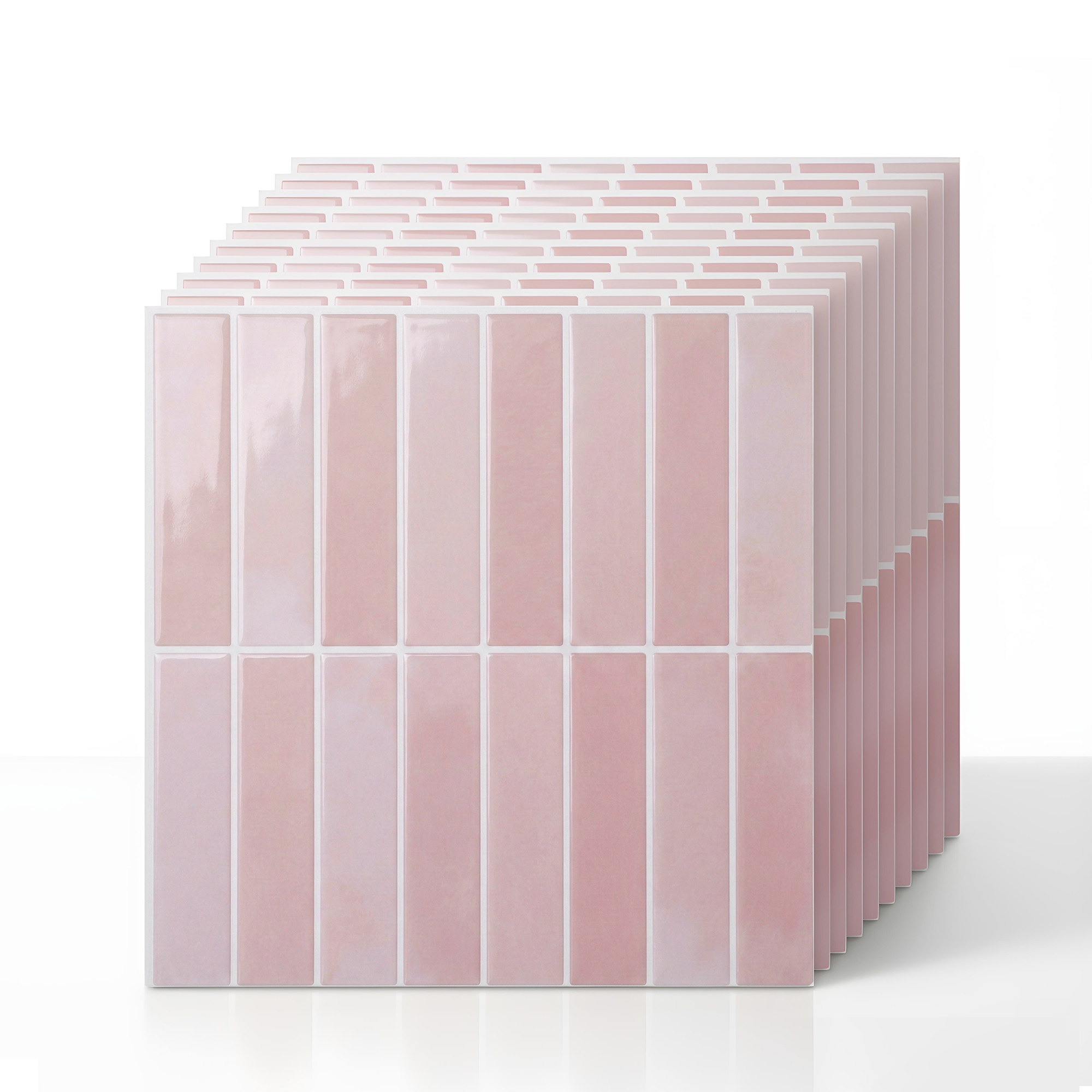Artiss 3D Peel and Stick Wall Tiles Self Adhesive LinearGrid Backsplash 10 Sheets, Pink - Image 1