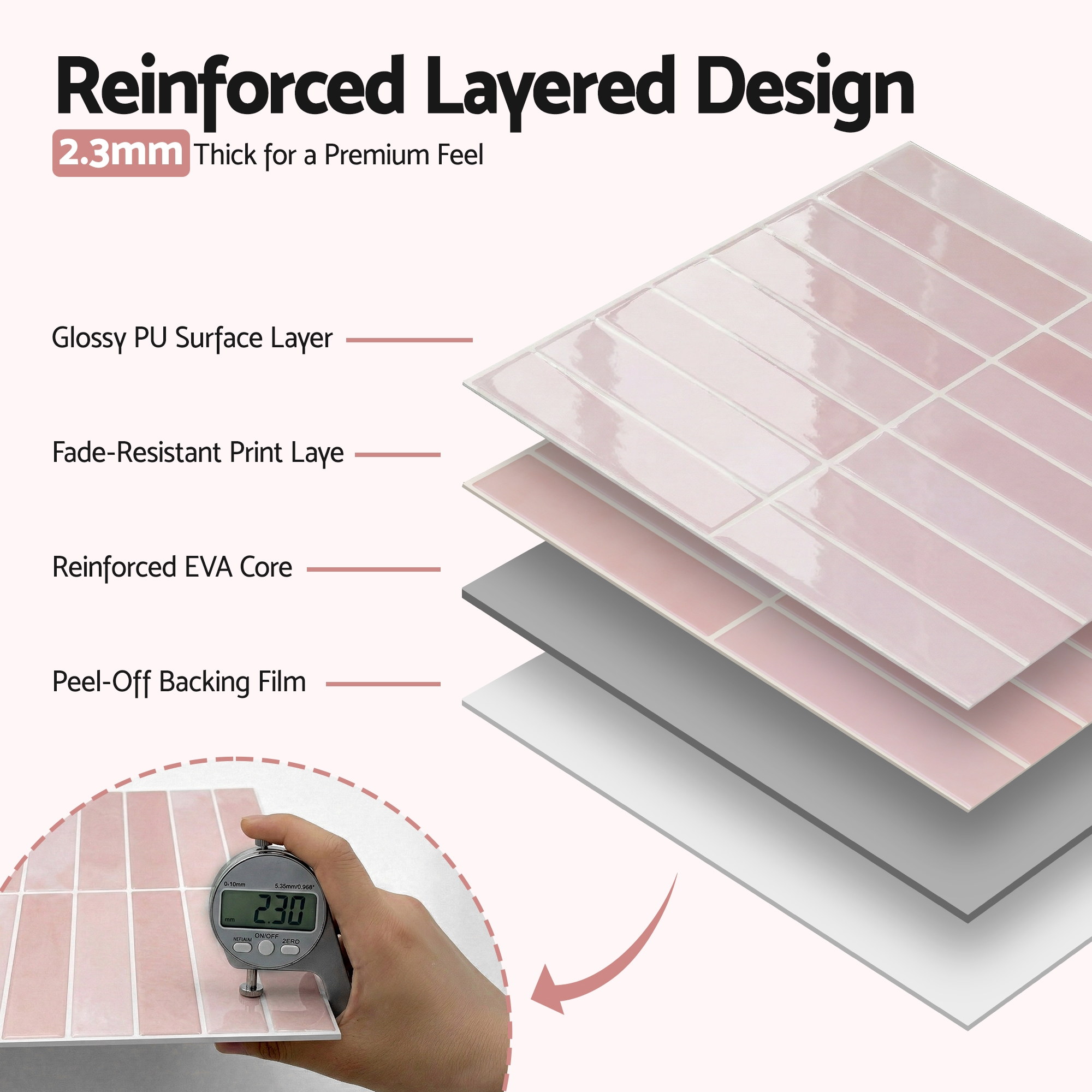 Artiss 3D Peel and Stick Wall Tiles Self Adhesive LinearGrid Backsplash 10 Sheets, Pink - Image 5
