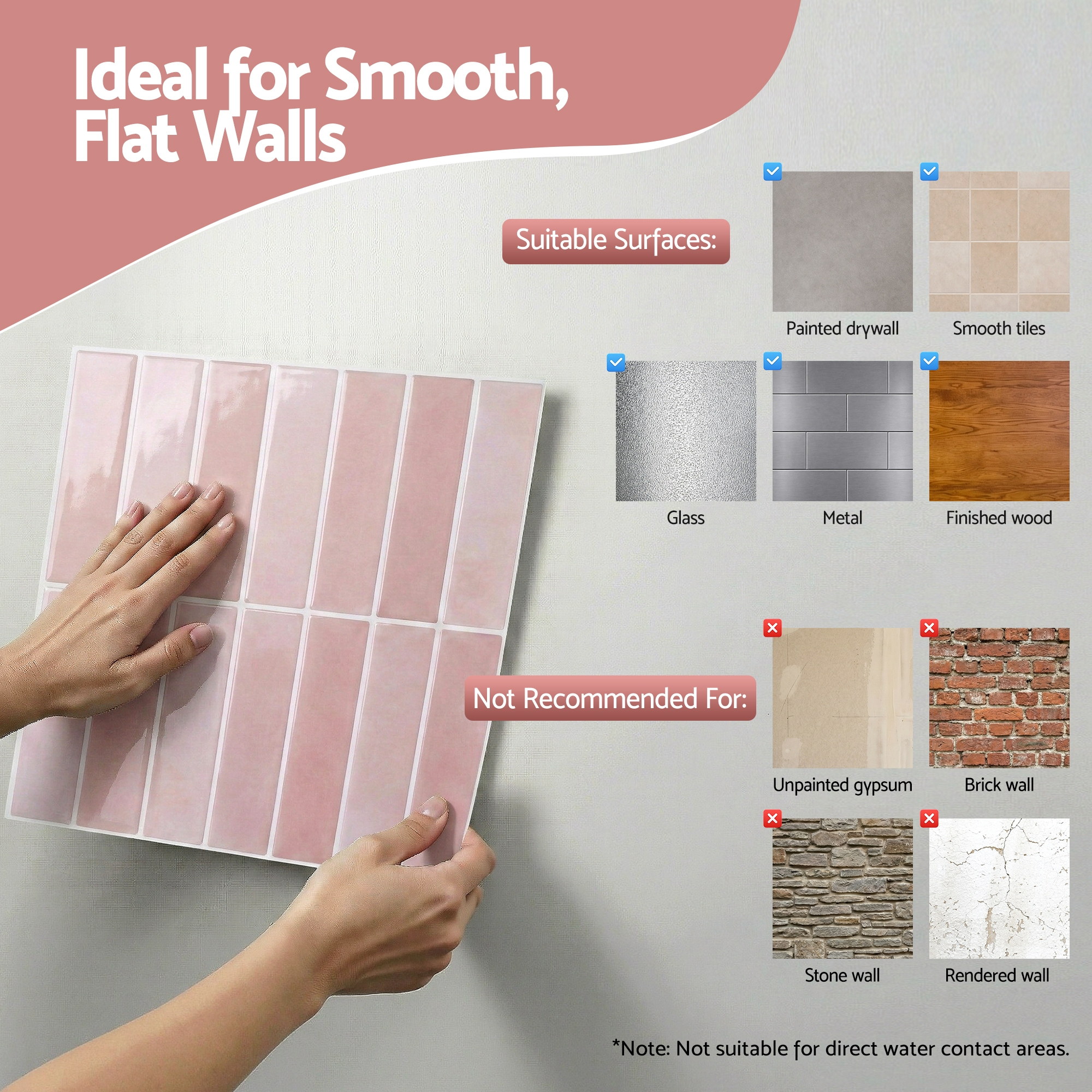 Artiss 3D Peel and Stick Wall Tiles Self Adhesive LinearGrid Backsplash 10 Sheets, Pink - Image 7