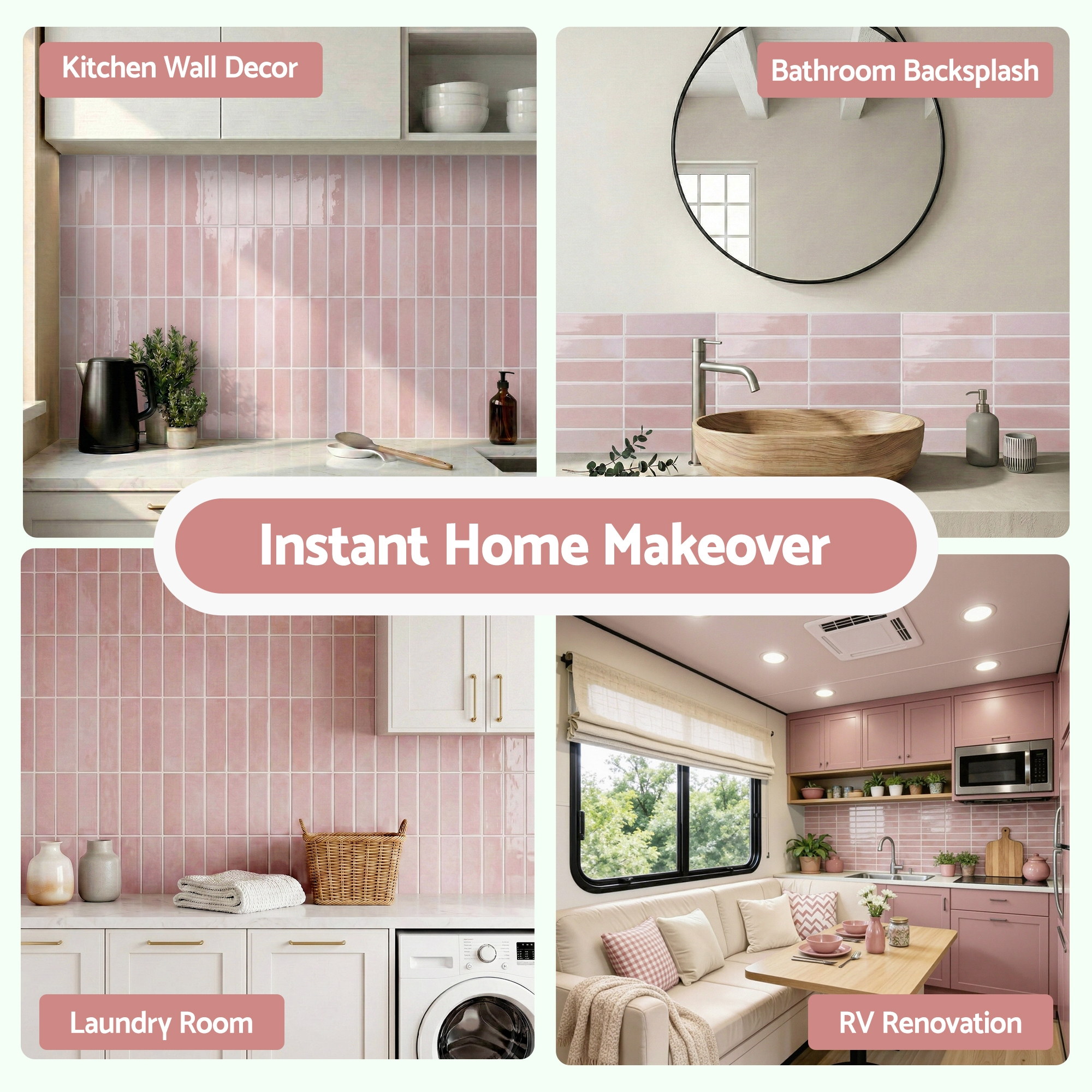Artiss 3D Peel and Stick Wall Tiles Self Adhesive LinearGrid Backsplash 10 Sheets, Pink - Image 8