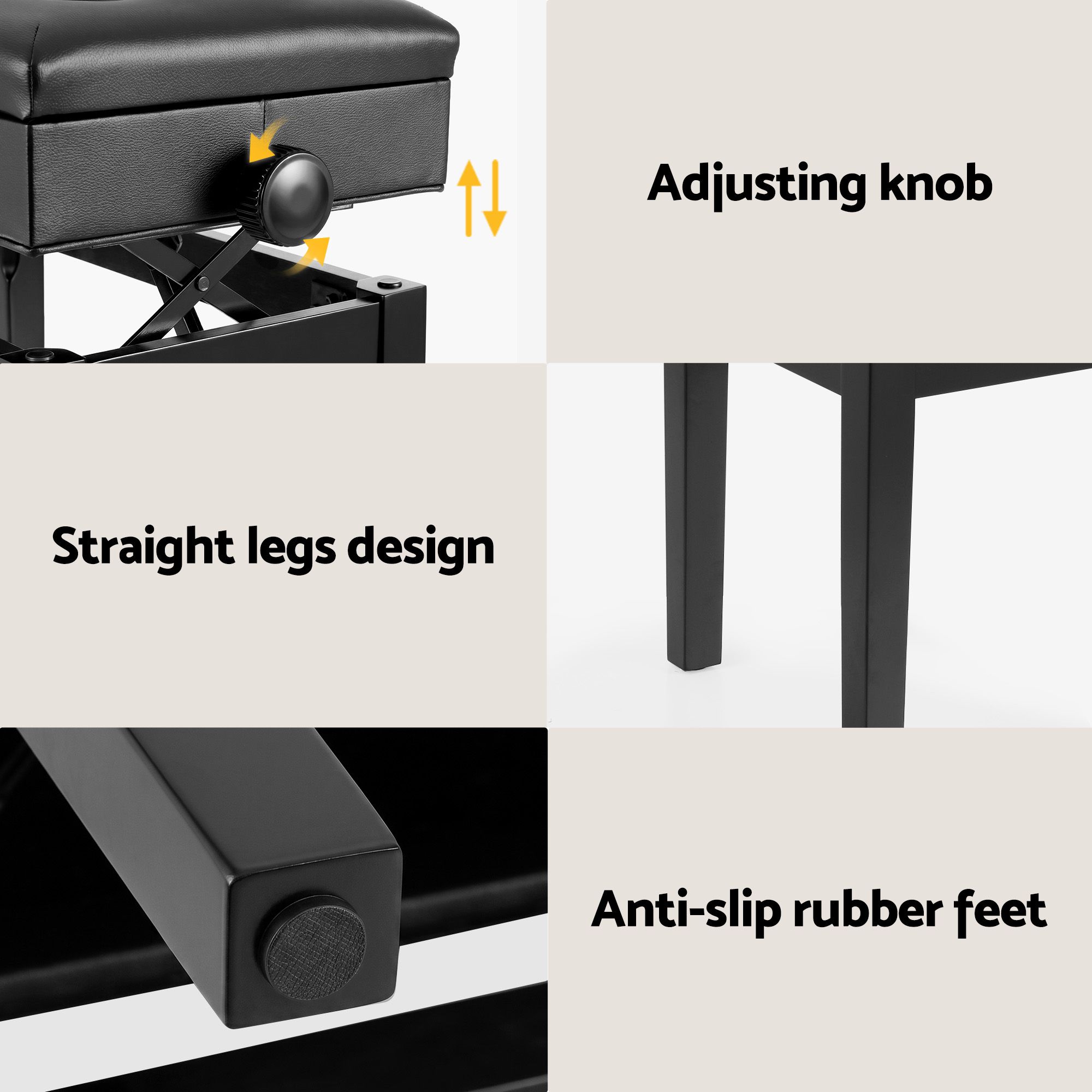 Alpha Adjustable Piano Bench Wooden Keyboard Seat Padded Music Chair Black - Image 7