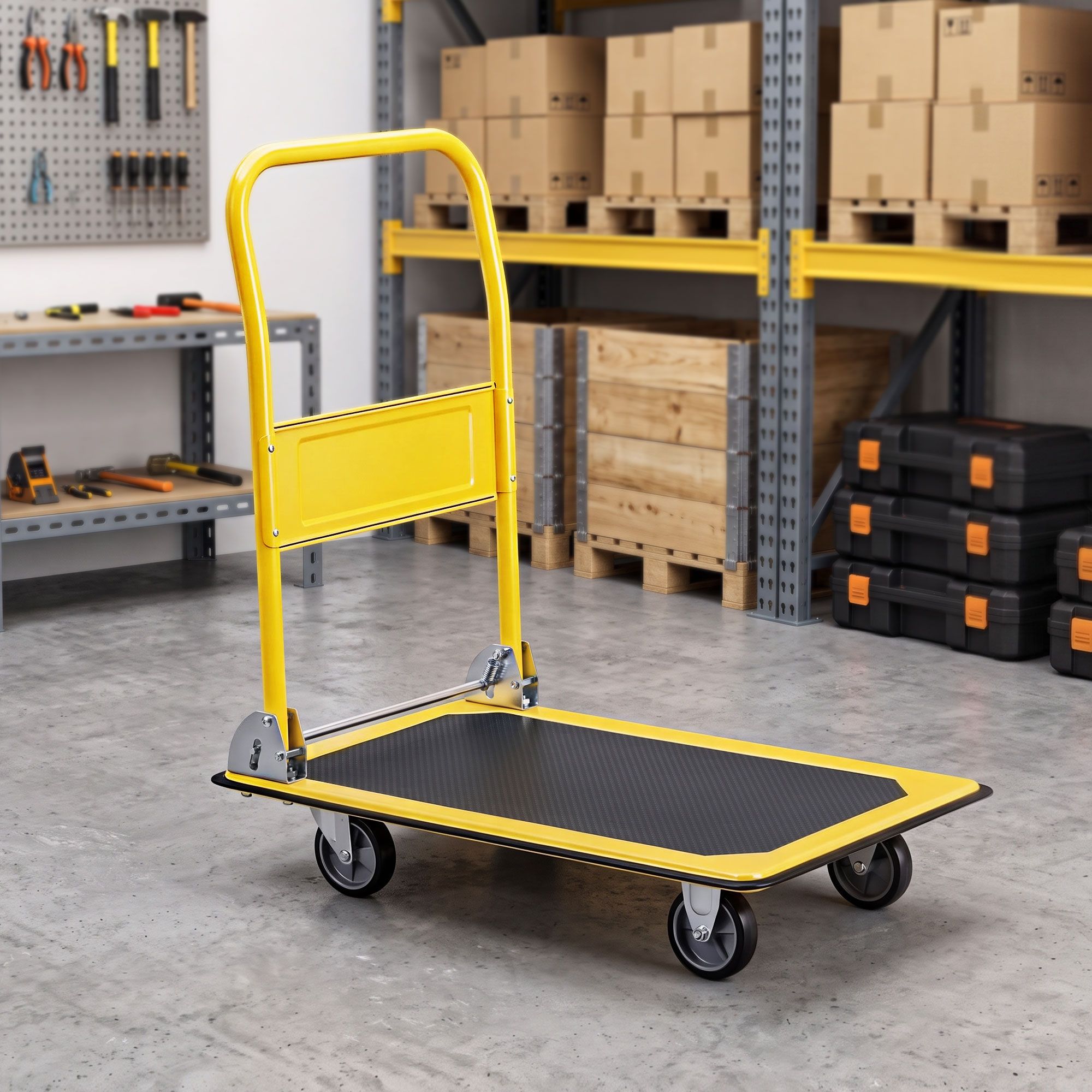 Giantz Platform Trolley Hand Truck Folding Platform Cart 150kg Load Yellow - Image 1