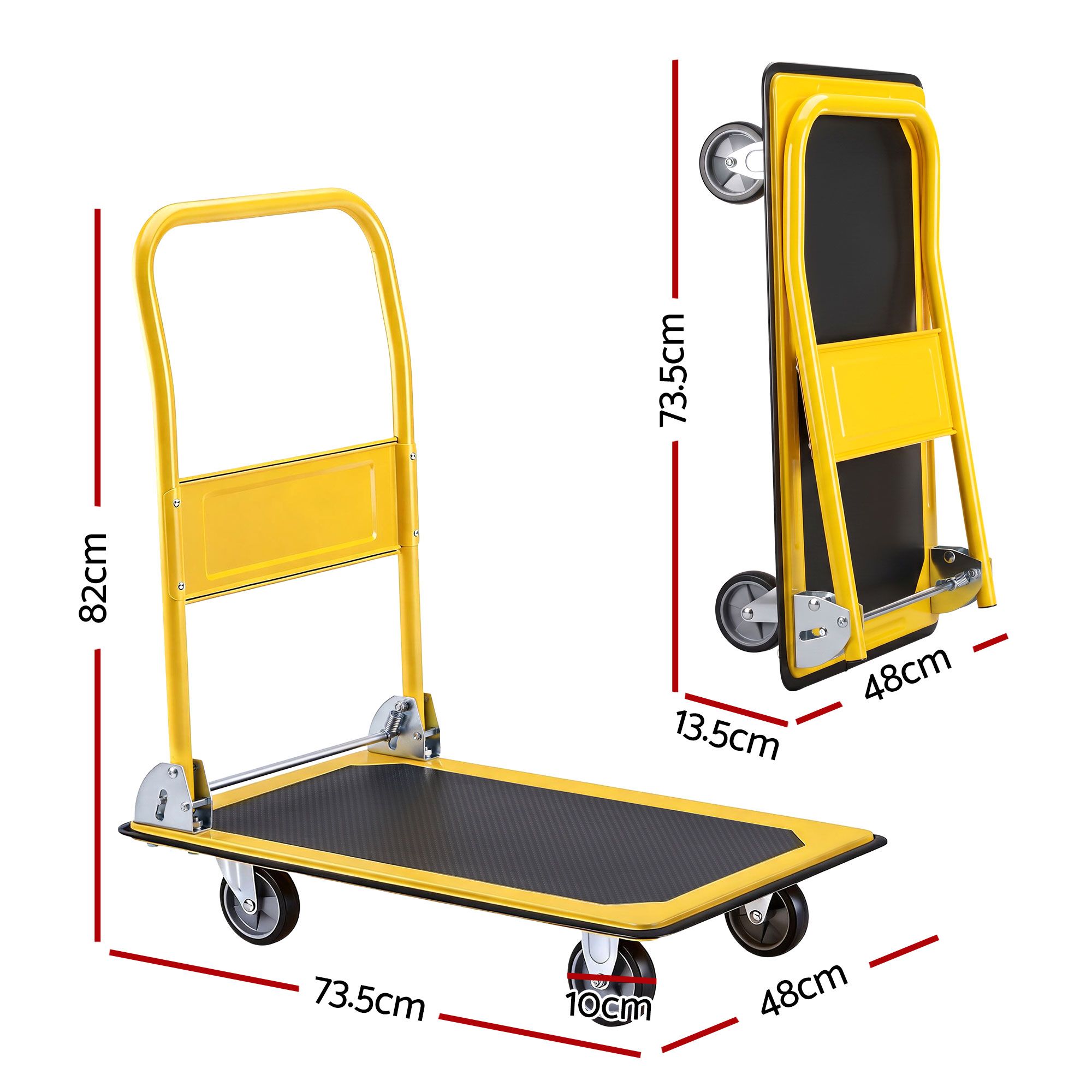 Giantz Platform Trolley Hand Truck Folding Platform Cart 150kg Load Yellow - Image 3