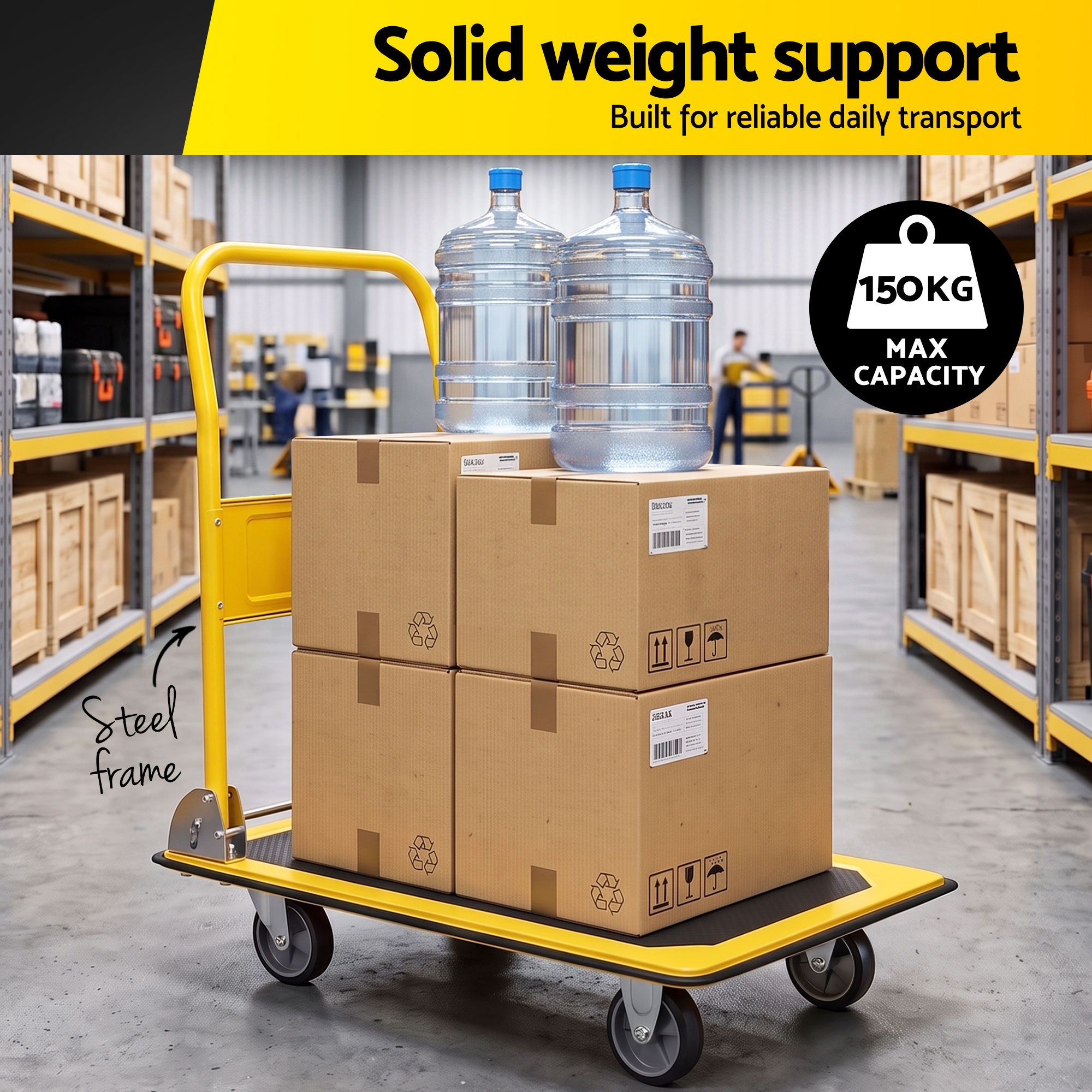 Giantz Platform Trolley Hand Truck Folding Platform Cart 150kg Load Yellow - Image 5