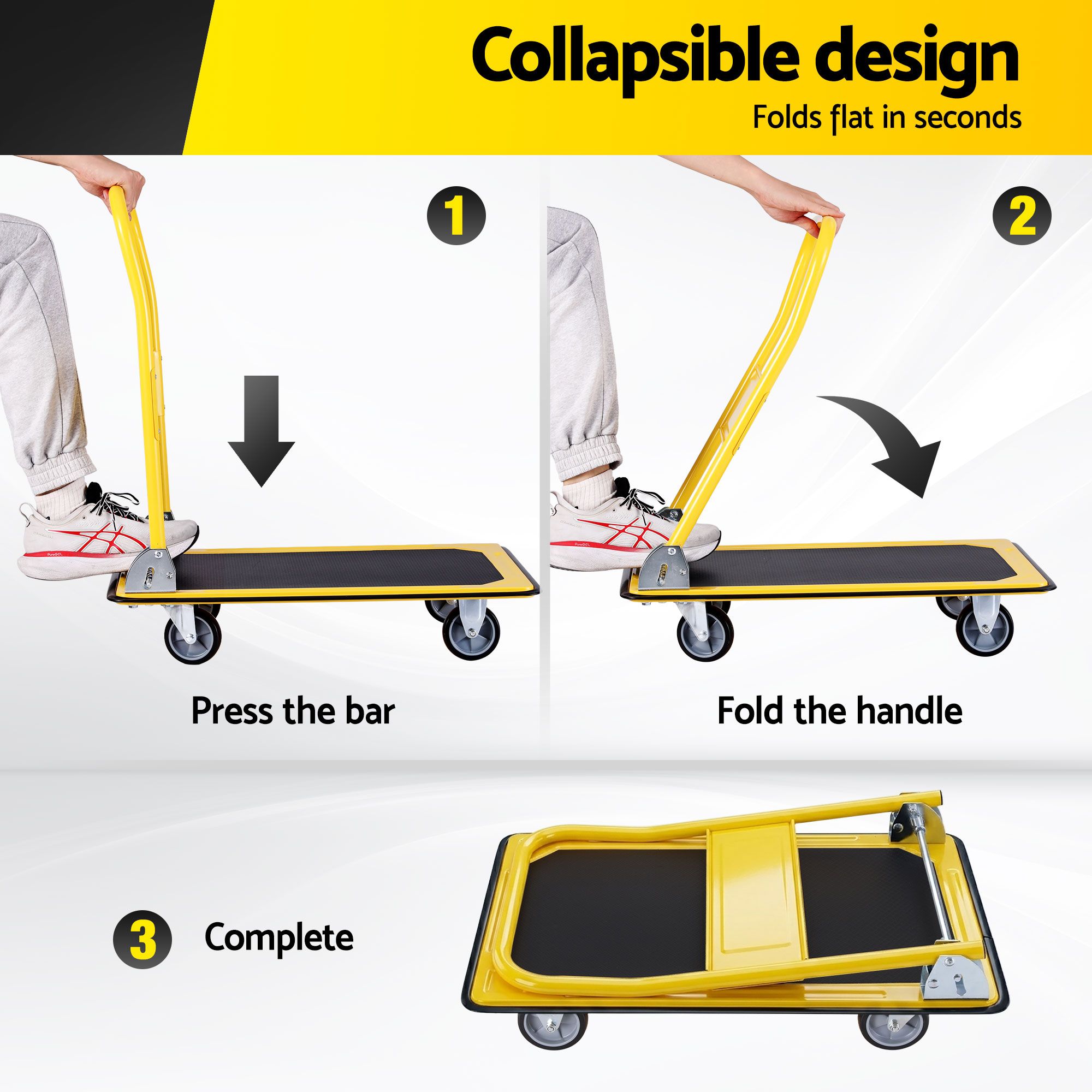 Giantz Platform Trolley Hand Truck Folding Platform Cart 150kg Load Yellow - Image 6