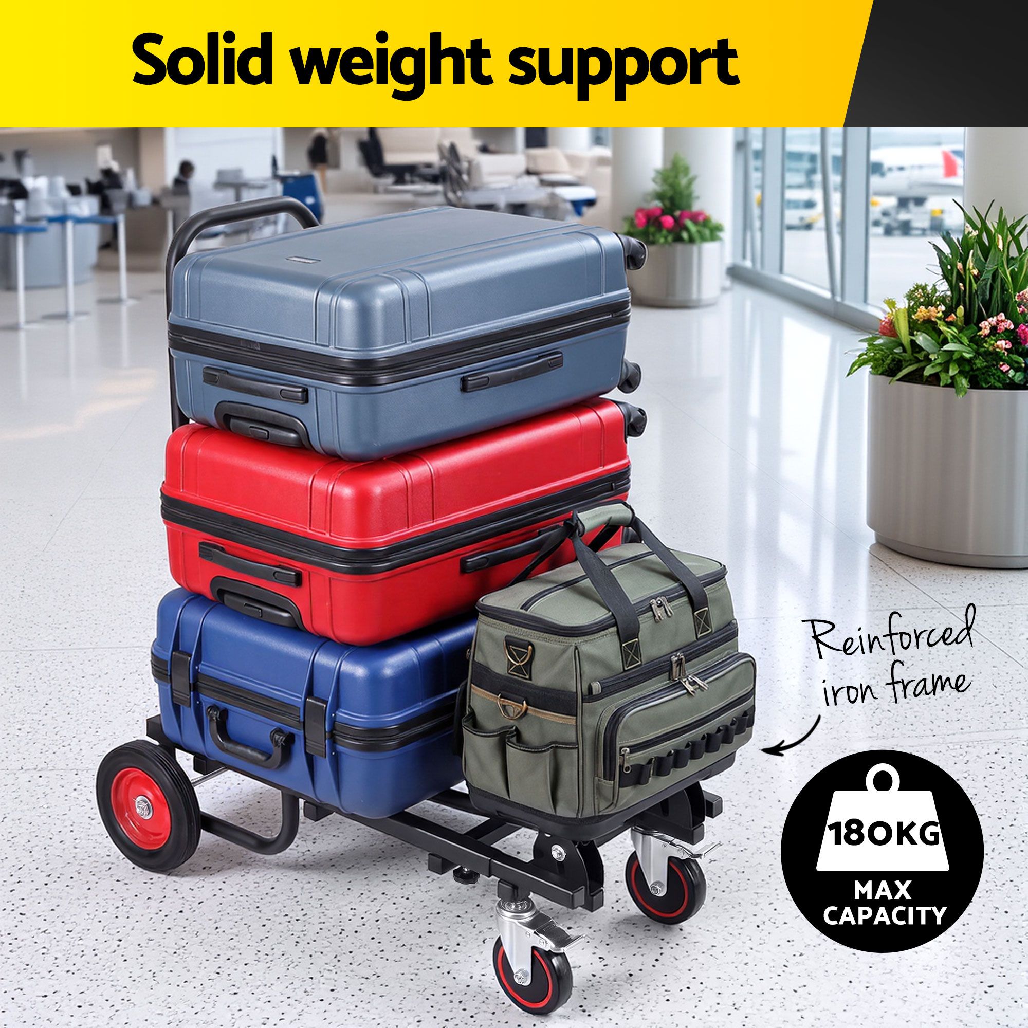 Giantz Foldable Hand Trolley Collapsible Transport Cart 180kg Load Black - Image 5