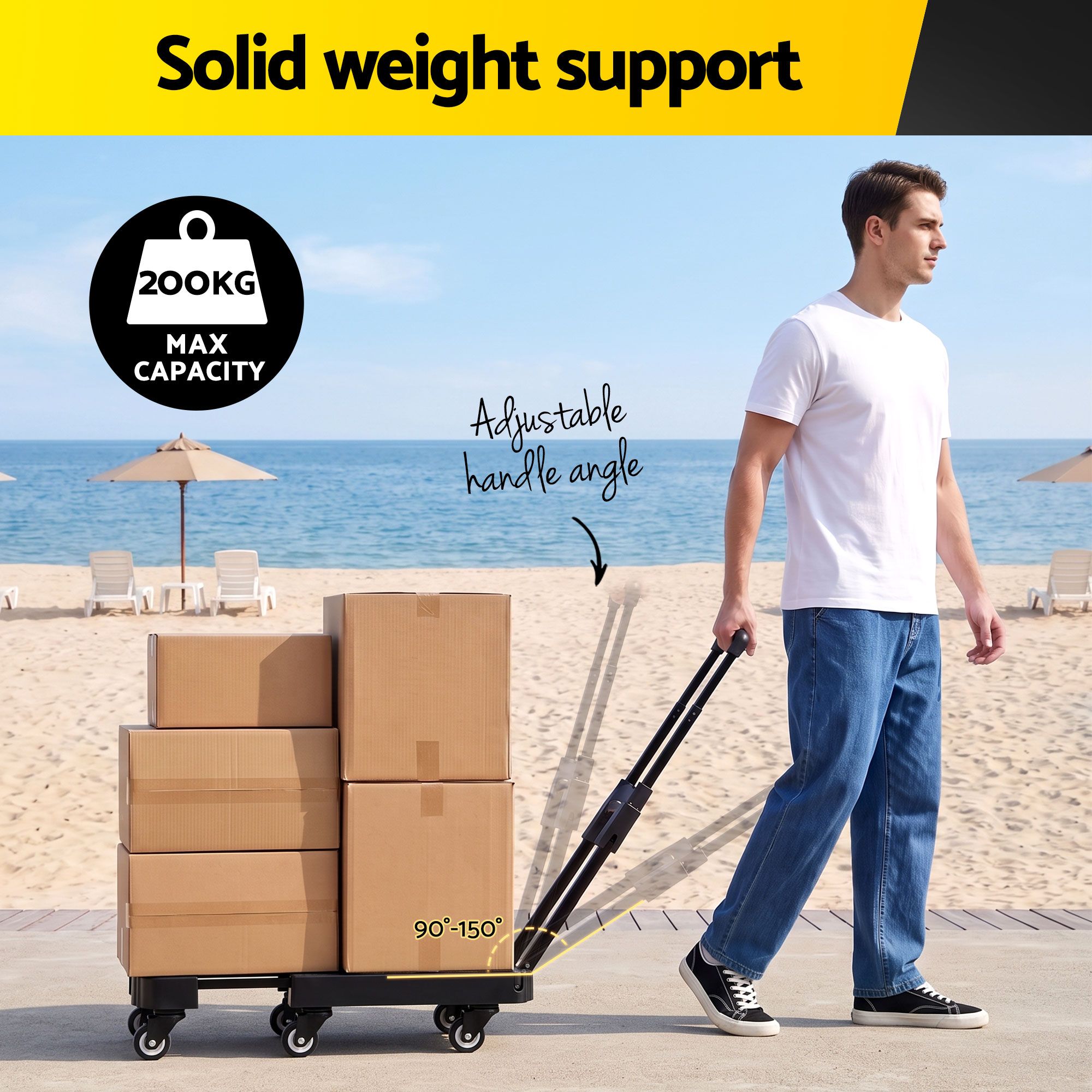 Giantz Folding Hand Truck Platform Trolley Foldable Dolly Cart 200kg Load Black - Image 5