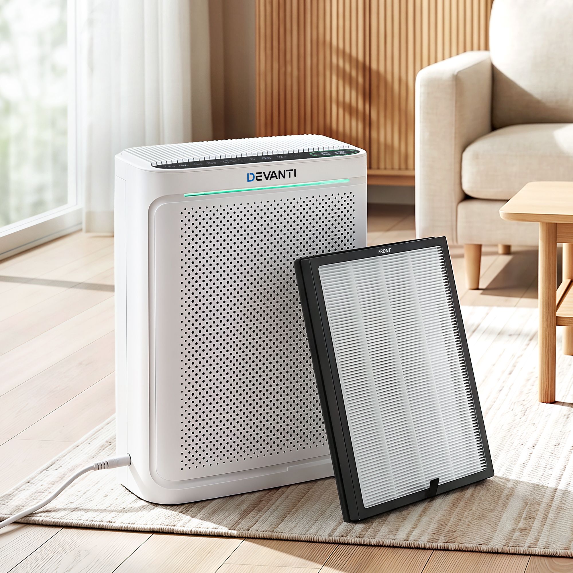 Devanti Air Purifier H12 HEPA Cleaner PM2.5 Display Spare Filter White - Image 1