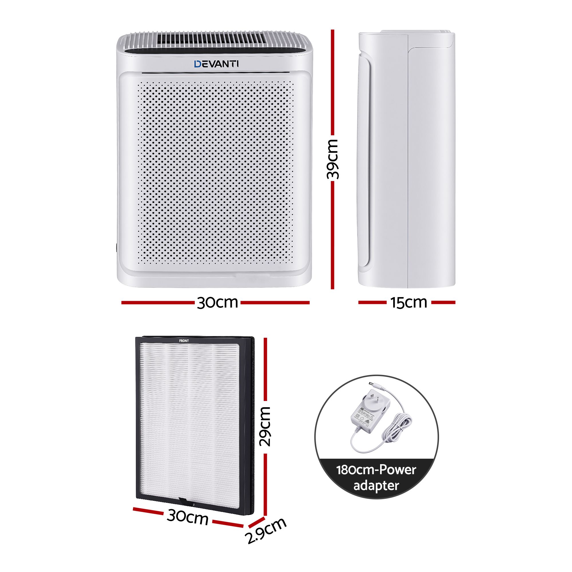 Devanti Air Purifier H12 HEPA Cleaner PM2.5 Display Spare Filter White - Image 2