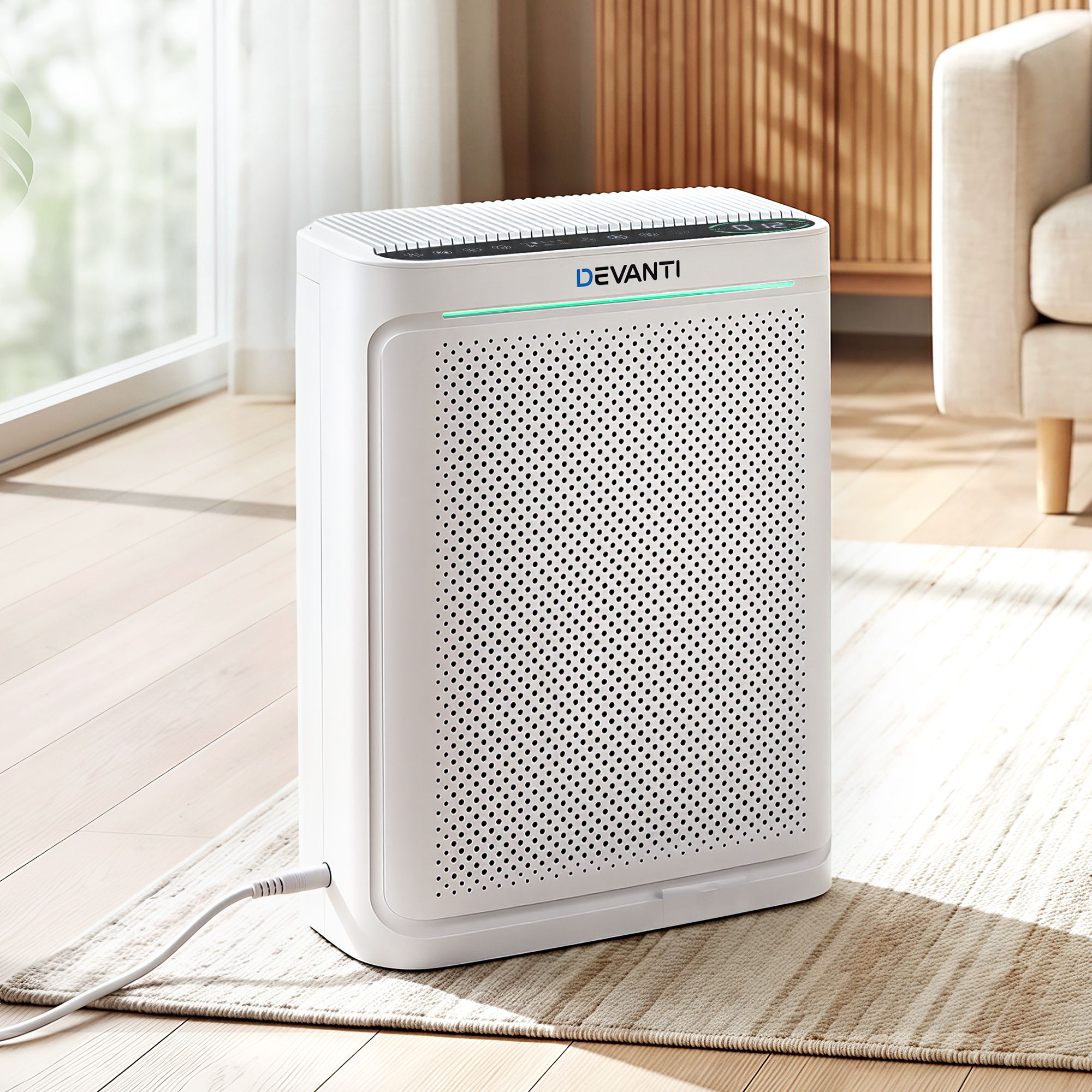 Devanti Air Purifier HEPA Air Cleaner Digital Display Bedroom White - Image 1