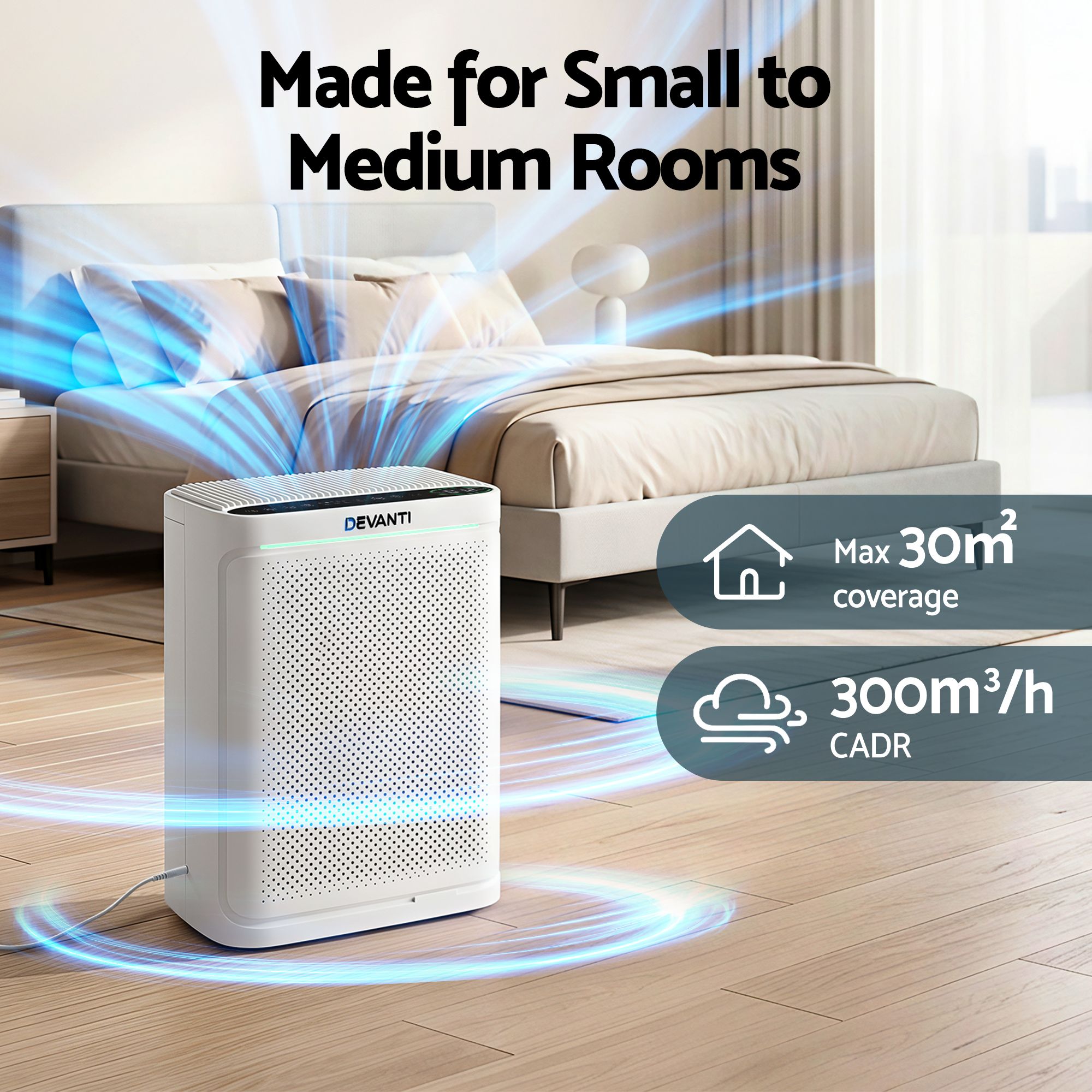 Devanti Air Purifier HEPA Air Cleaner Digital Display Bedroom White - Image 5