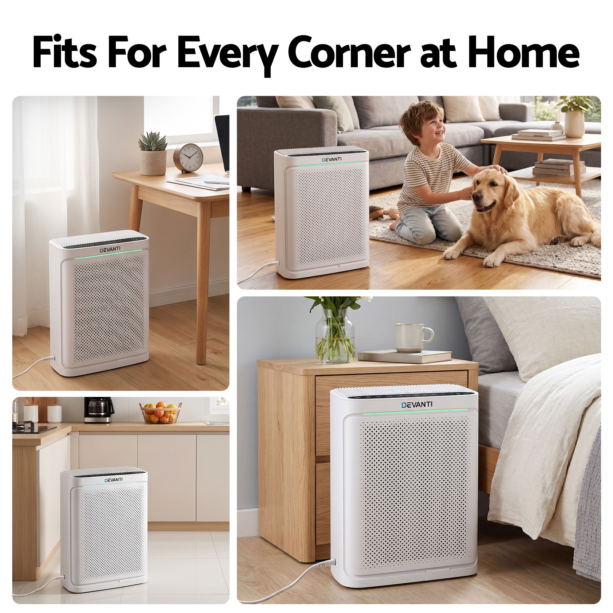 Devanti Air Purifier HEPA Air Cleaner Digital Display Bedroom White - Image 8