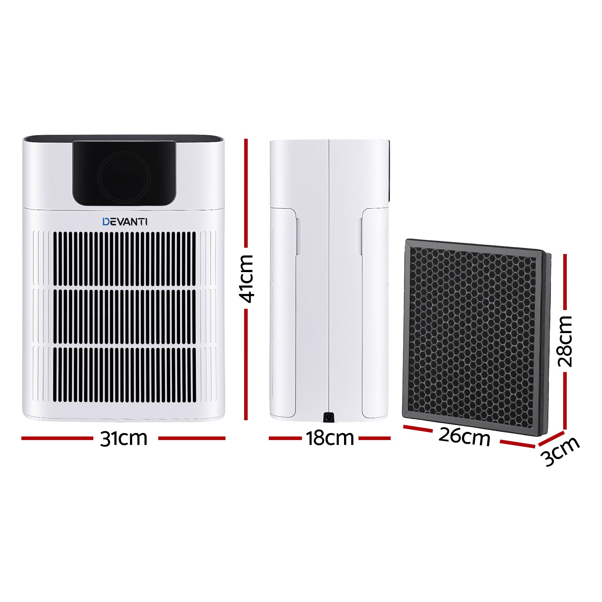 Devanti Pet Air Purifier H12 HEPA Filter Cleaner Replacement Filter White - Image 2