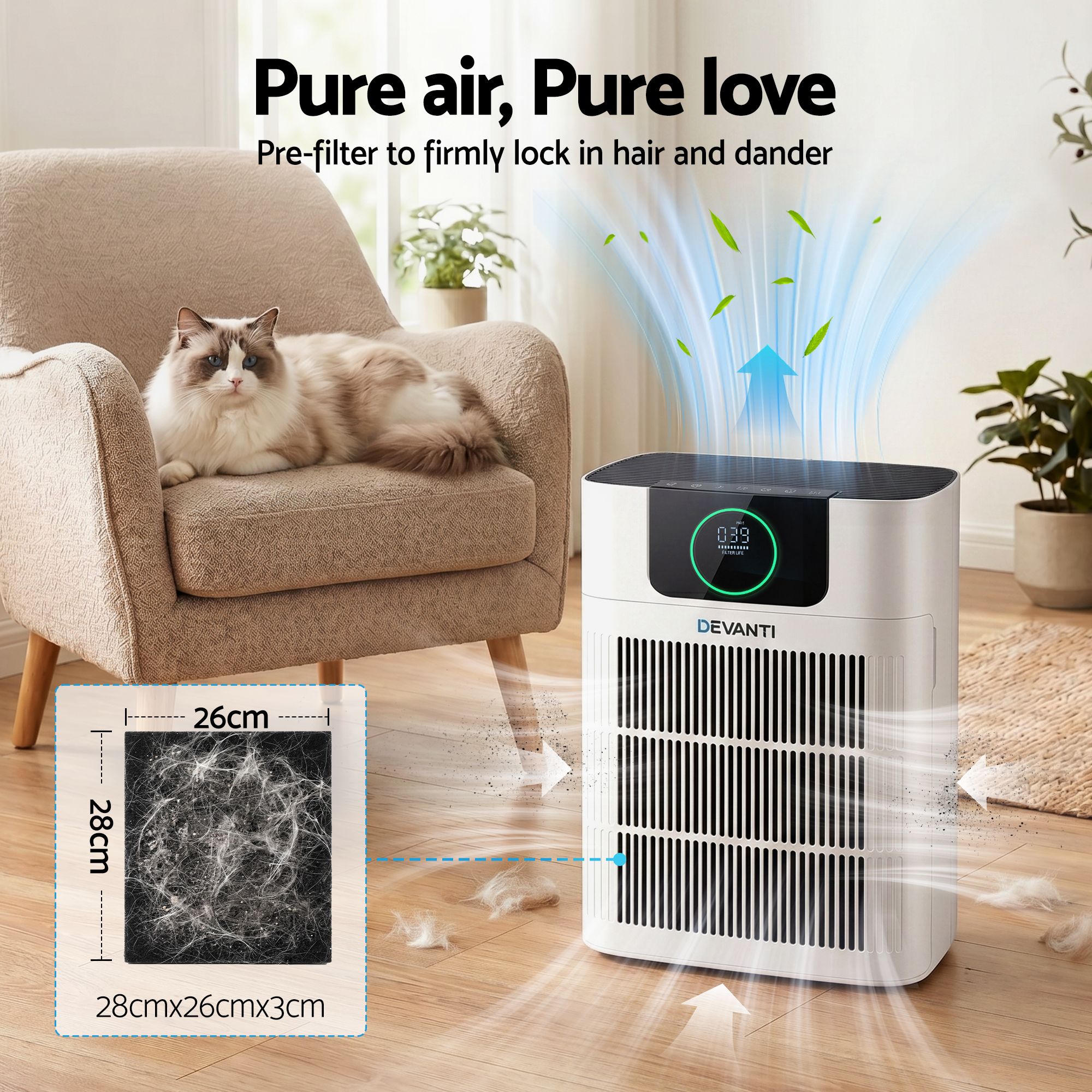 Devanti Pet Air Purifier H12 HEPA Filter Cleaner Replacement Filter White - Image 4
