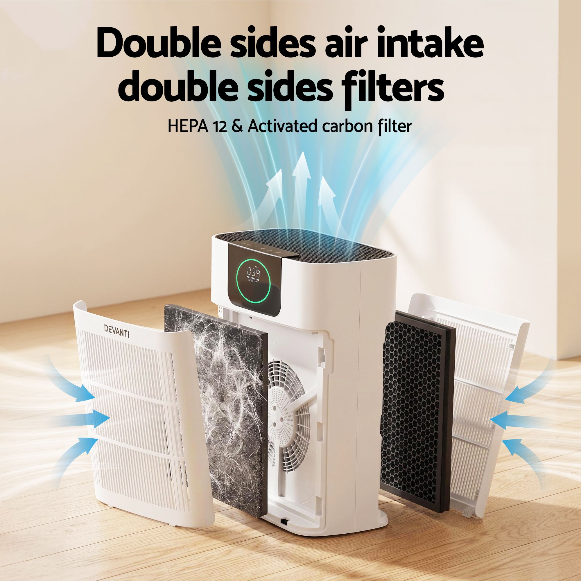 Devanti Air Purifier Filter Replacement H12 HEPA 2 Pack Dual Intake - Image 5