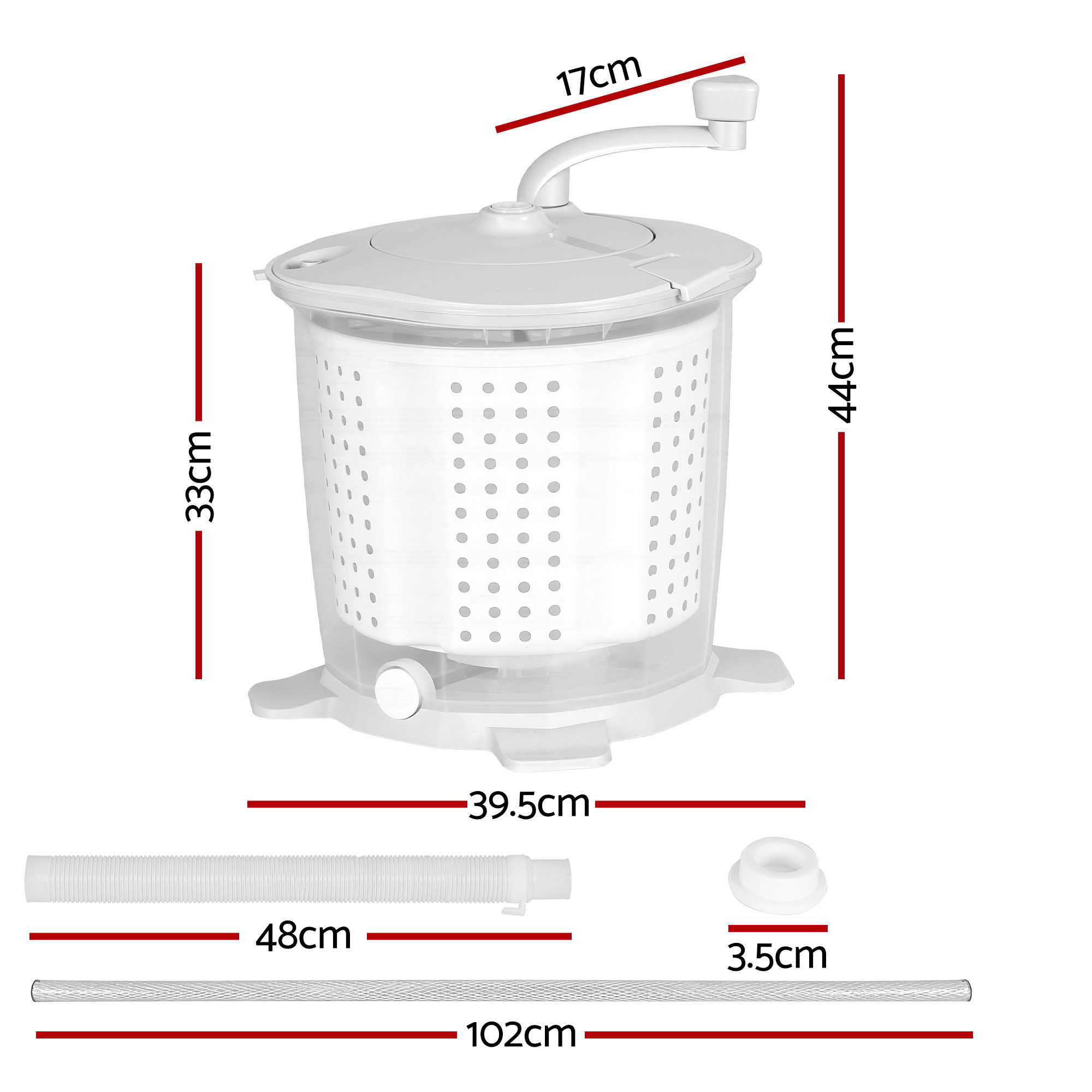 Devanti Portable Washing Machine Manual Spin Dryer Compact for Camping Caravan Apartment - Image 2