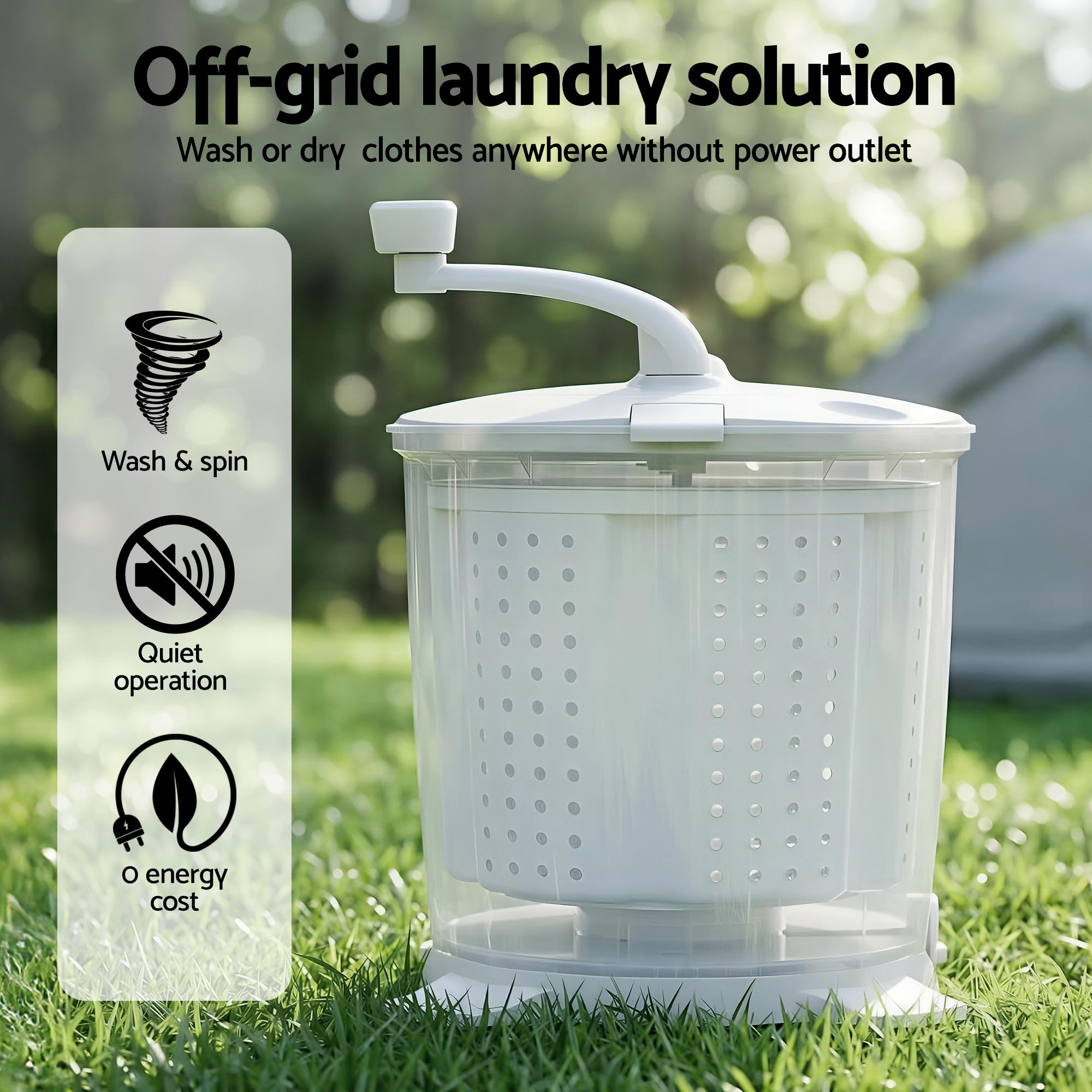 Devanti Portable Washing Machine Manual Spin Dryer Compact for Camping Caravan Apartment - Image 4