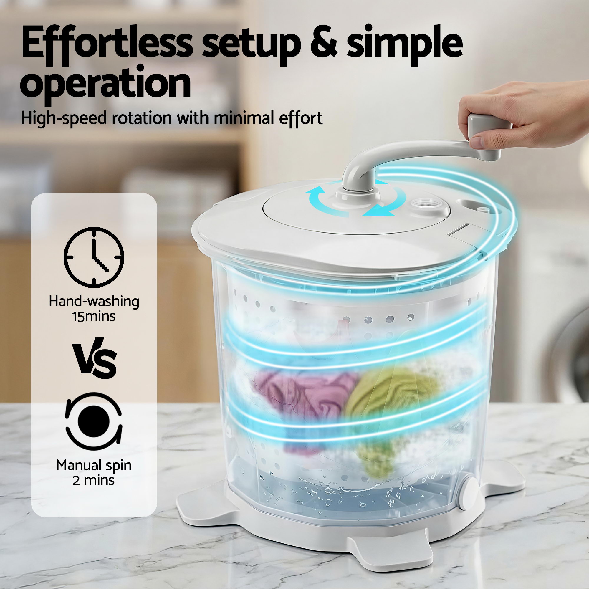 Devanti Portable Washing Machine Manual Spin Dryer Compact for Camping Caravan Apartment - Image 5