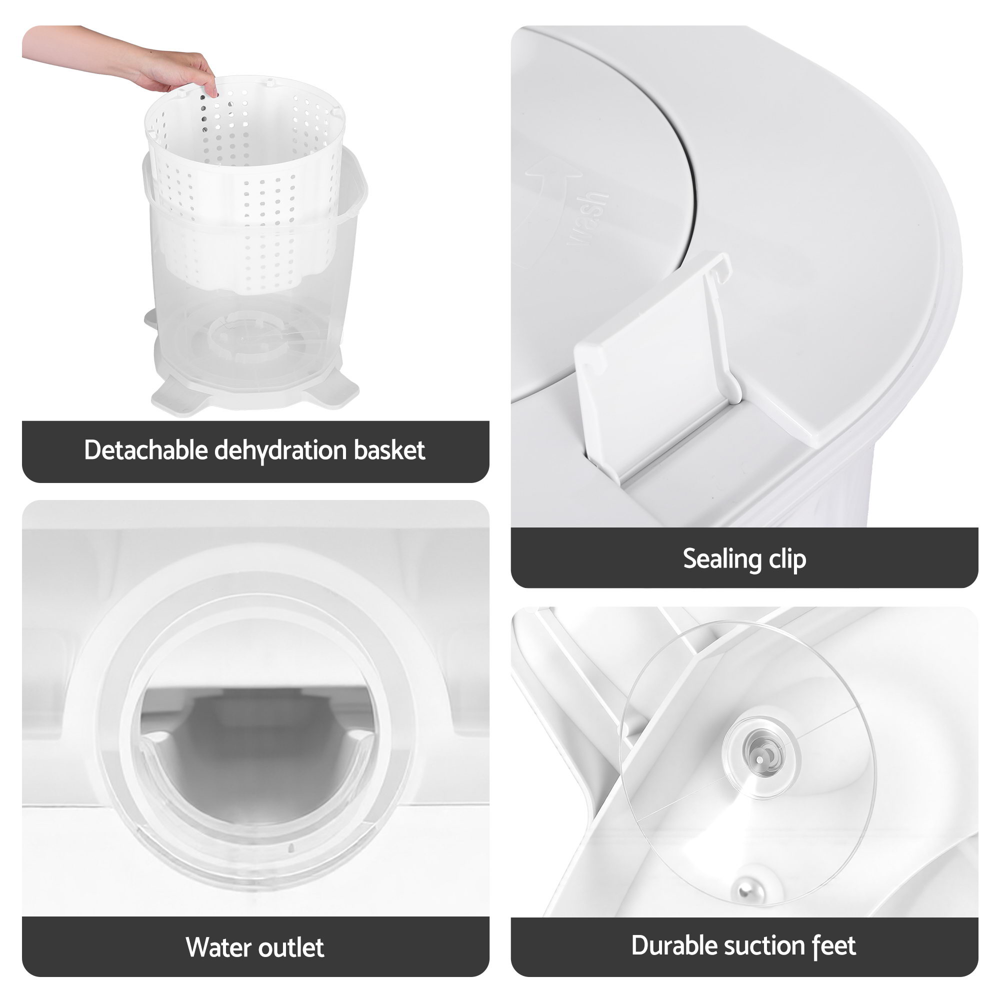 Devanti Portable Washing Machine Manual Spin Dryer Compact for Camping Caravan Apartment - Image 7