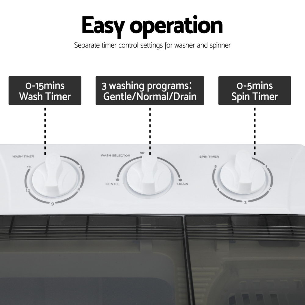 Devanti Portable Washing Machine Twin Tub 4.5KG - Image 8