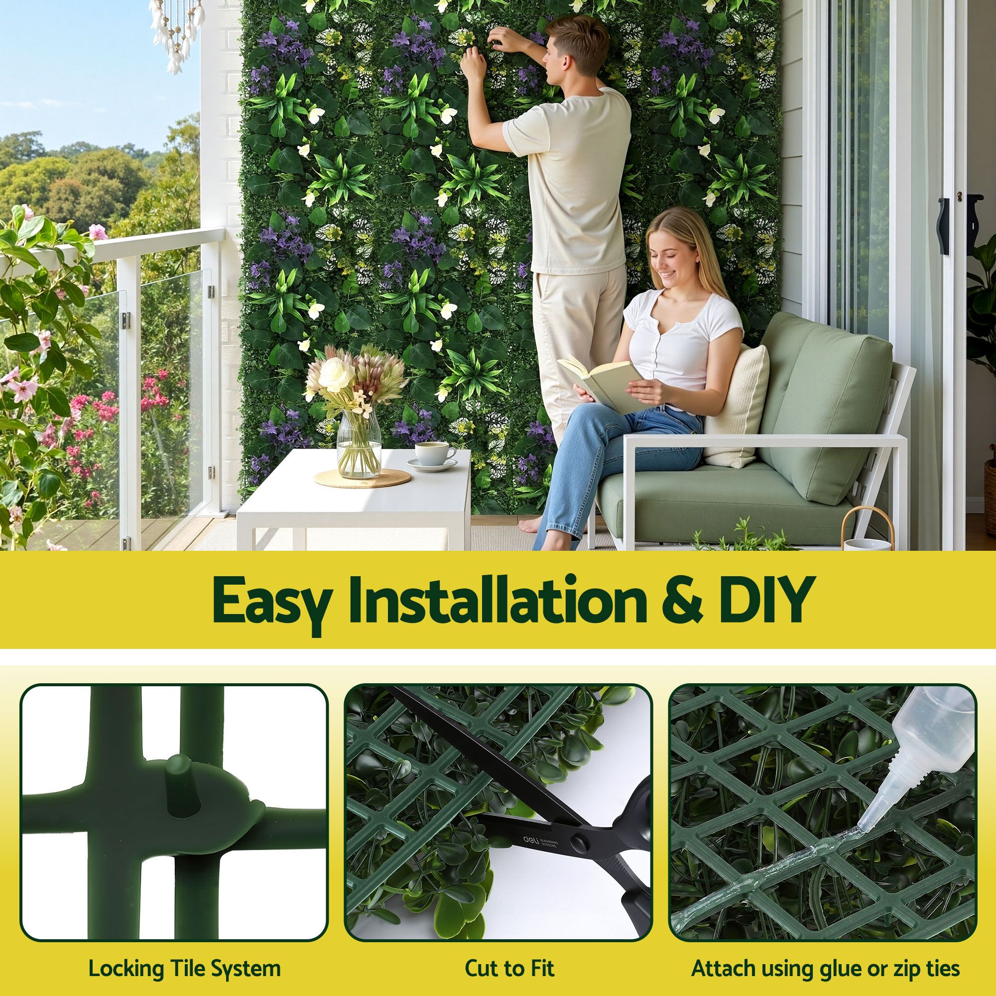 Gardeon 4PCS Artificial Plant Wall Panels 40X60CM Boxwood Panel Hedge Grass Backdrop Backyard Green Decor - Image 5