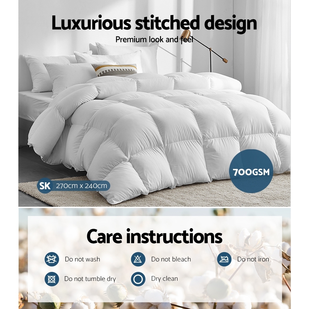 Giselle Bedding 700GSM Duck Down Feather Quilt Super King - Image 6