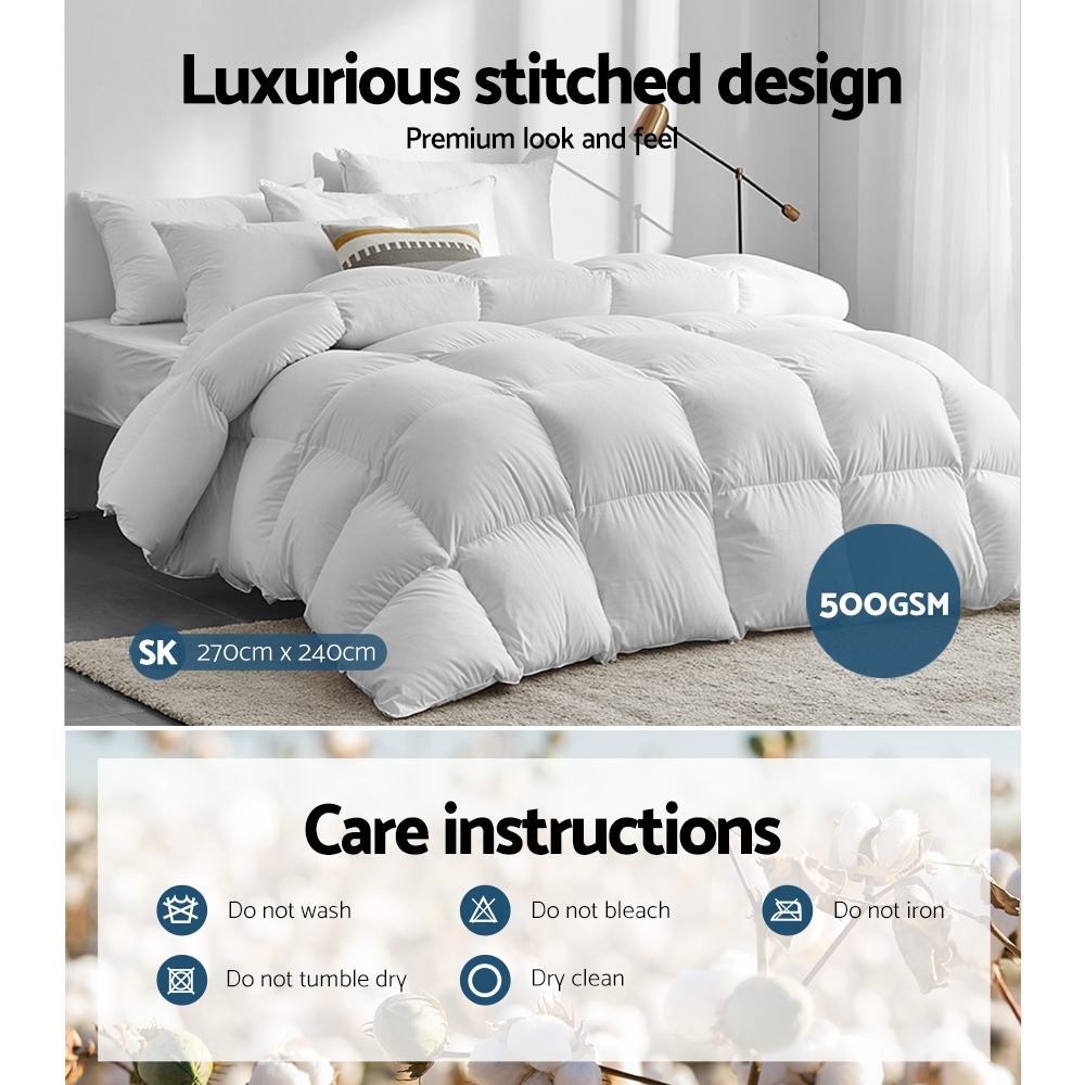 Giselle Bedding 500GSM Duck Down Feather Quilt Super King - Image 6