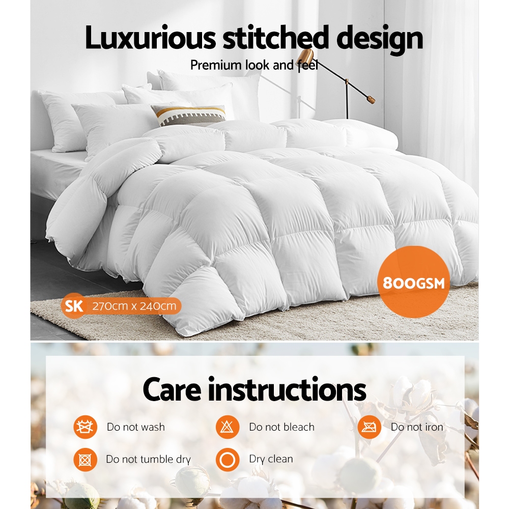 Giselle Bedding 800GSM Goose Down Feather Quilt Super King - Image 6