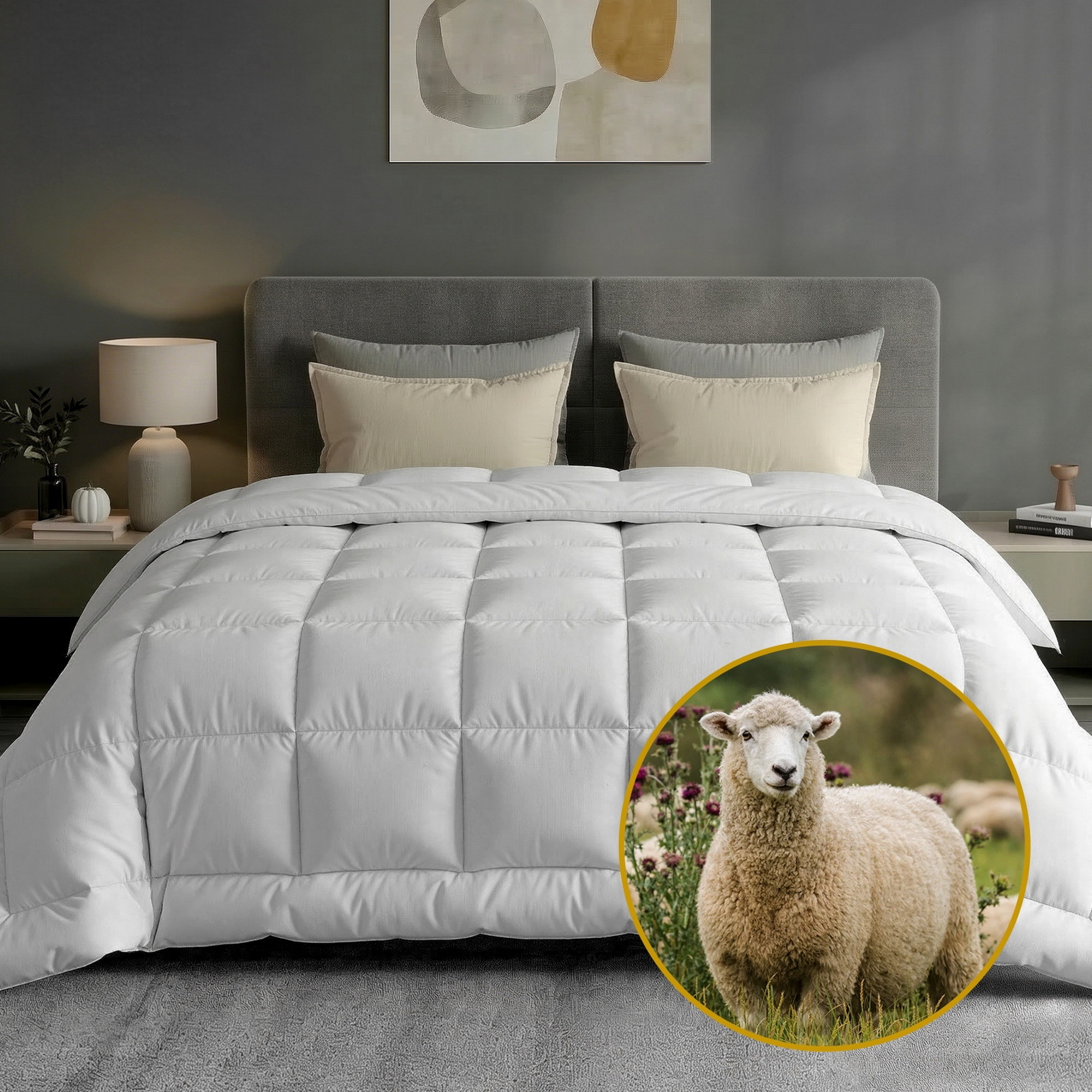 Giselle Bedding Wool Quilt 500GSM Thick King Winter Doona Baffle Box Construction 100% Wool Filling - Image 1