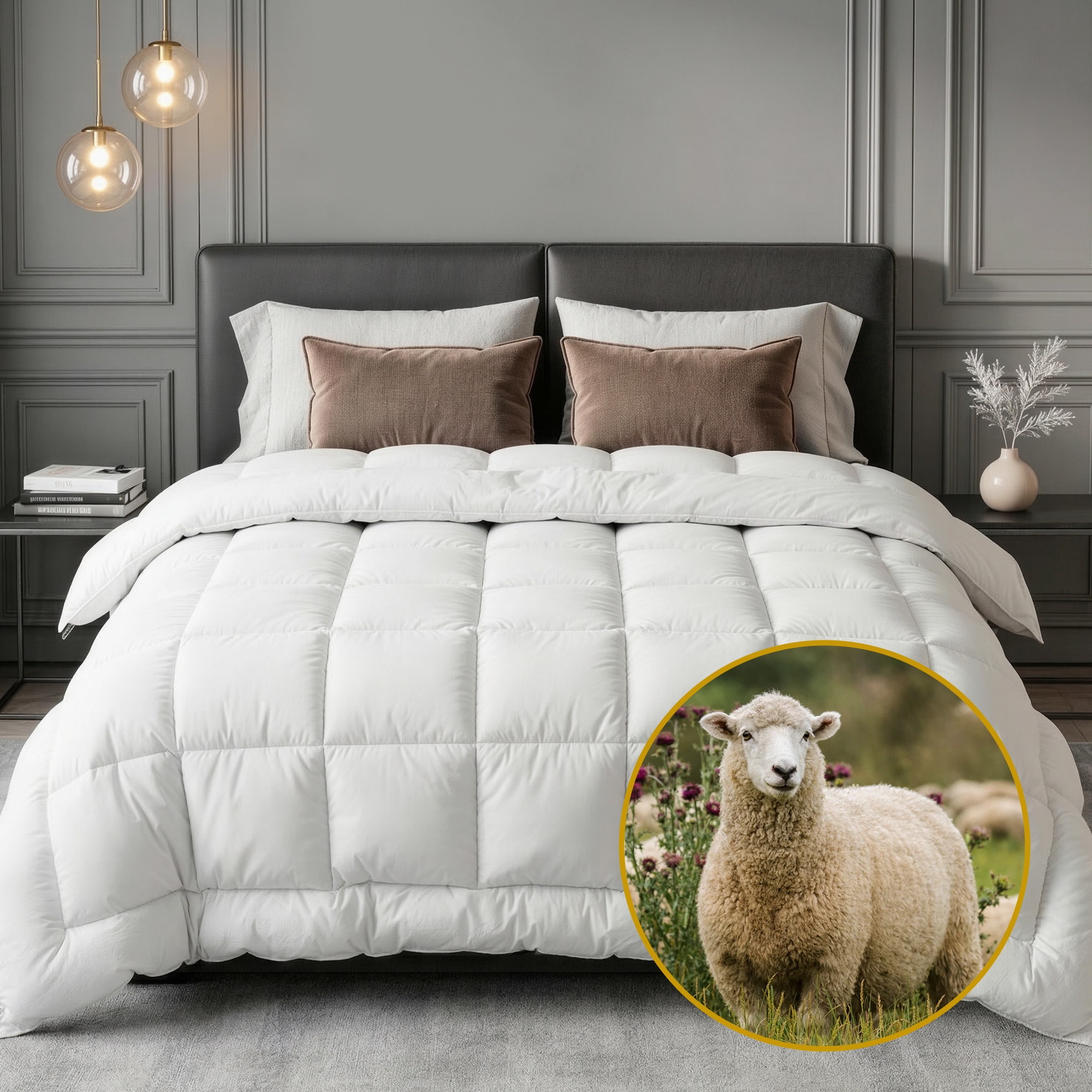 Giselle Bedding Wool Quilt 800GSM Extra Thick King Winter Doona Baffle Box Construction 100% Wool Filling - Image 1